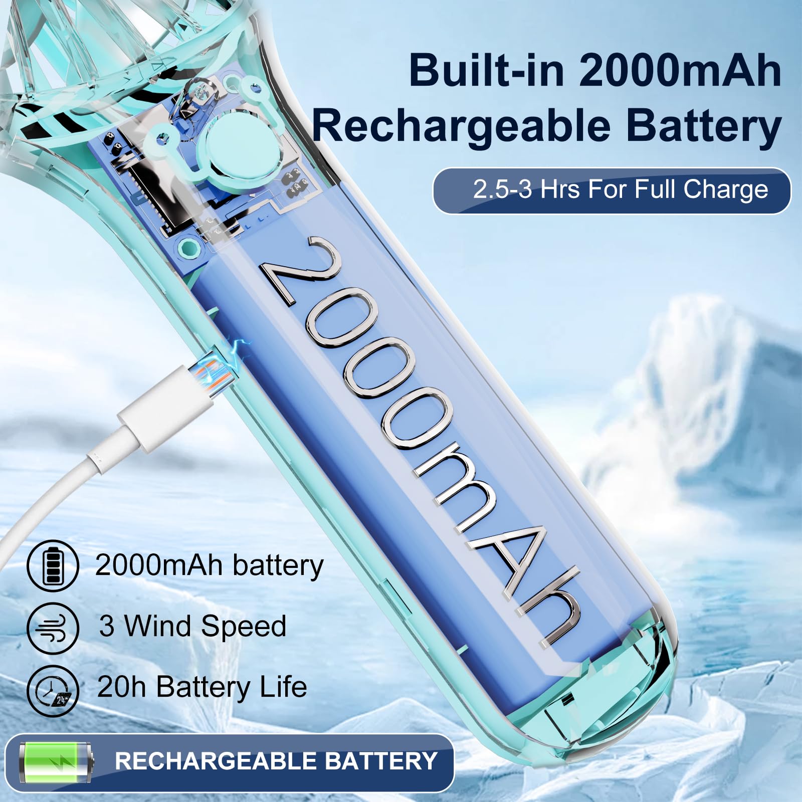 Qqt Mini Handheld Fan,Small Personal Fan With 3Speeds,Portable Battery Operated Fans,Usb Rechargeable Makeup Eyelash Fan,Strong