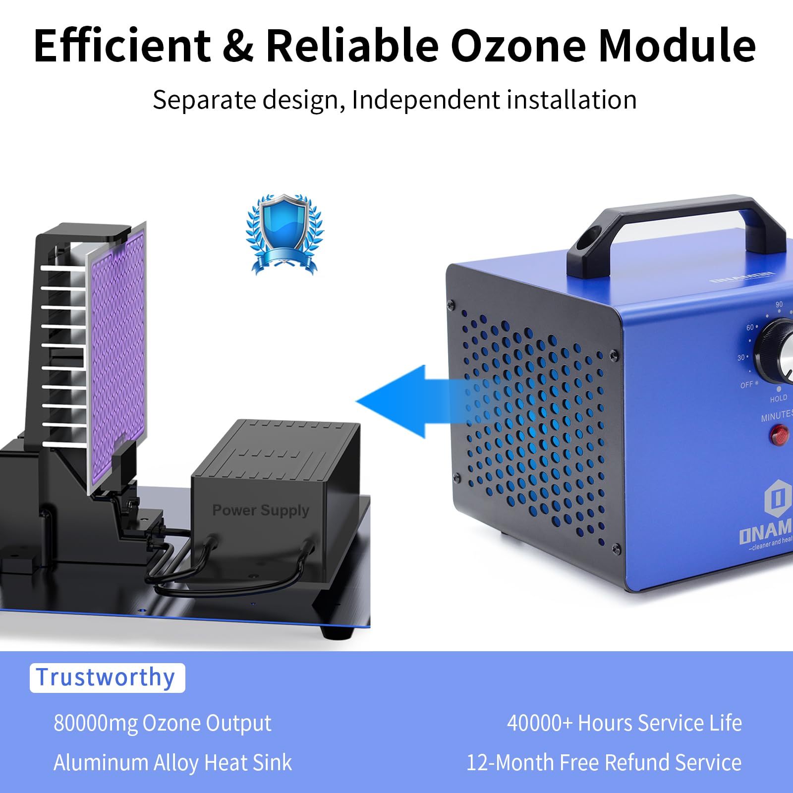 Onamor Ozone Generator 22000 Mg/H, Ozone Machine Odor Removal, Ozone Ionizer Deodorizer, High Efficiency Ozone Odor Eliminator F