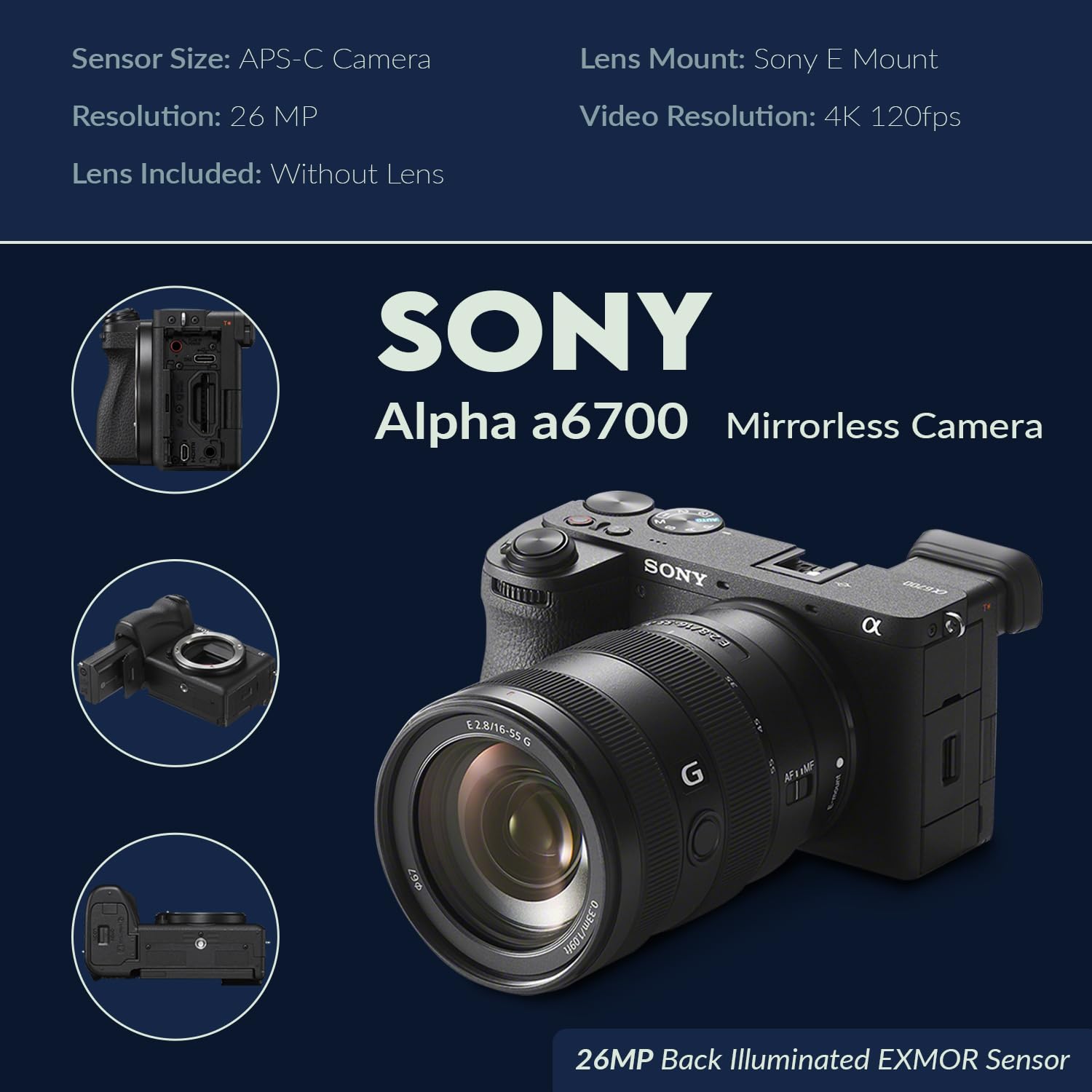 Sony Alpha A6700 Mirrorless Camera Body Bundle With Shoulder Bag, 128Gb Sd Card, Card Reader, Extra Battery, Charger