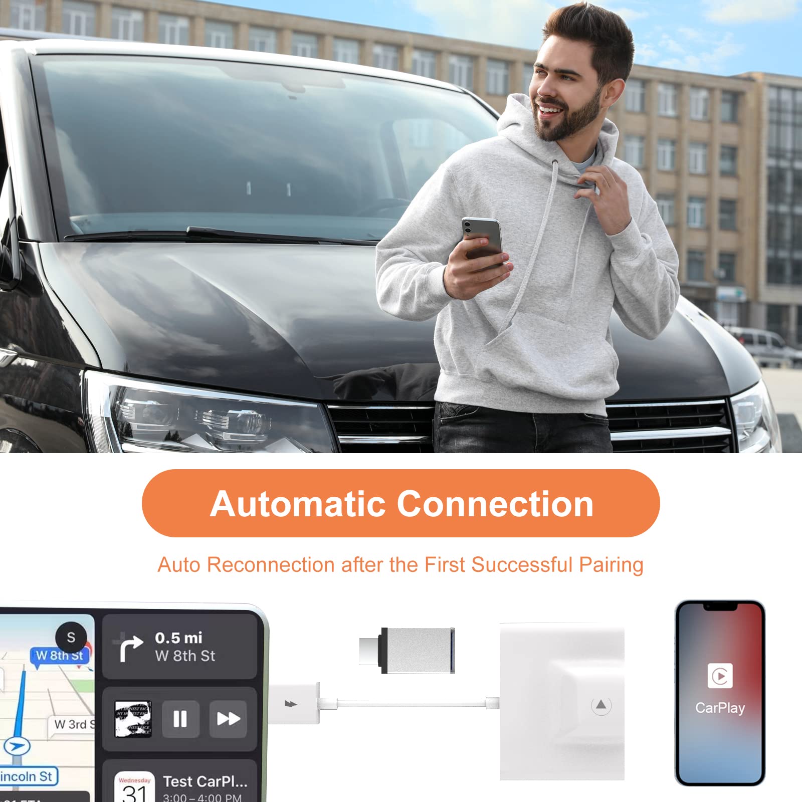Autuvone Wireless Carplay Adapter For Apple Iphone Ios7+ Convert Wired To Wireless Carplay Dongle, Wireless Car Play, Fit For Ca