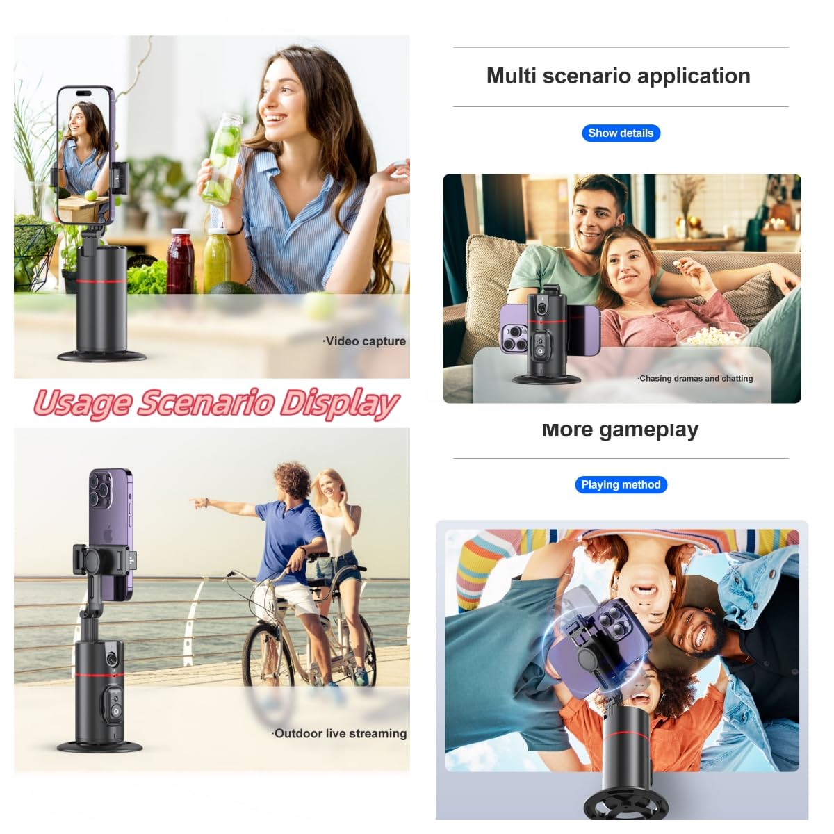 Auto Face Tracking Tripod Remote Control, No App,Smart Tracking Phone Holder,360 Rotation Face Body Phone Camera Mount Gesture C