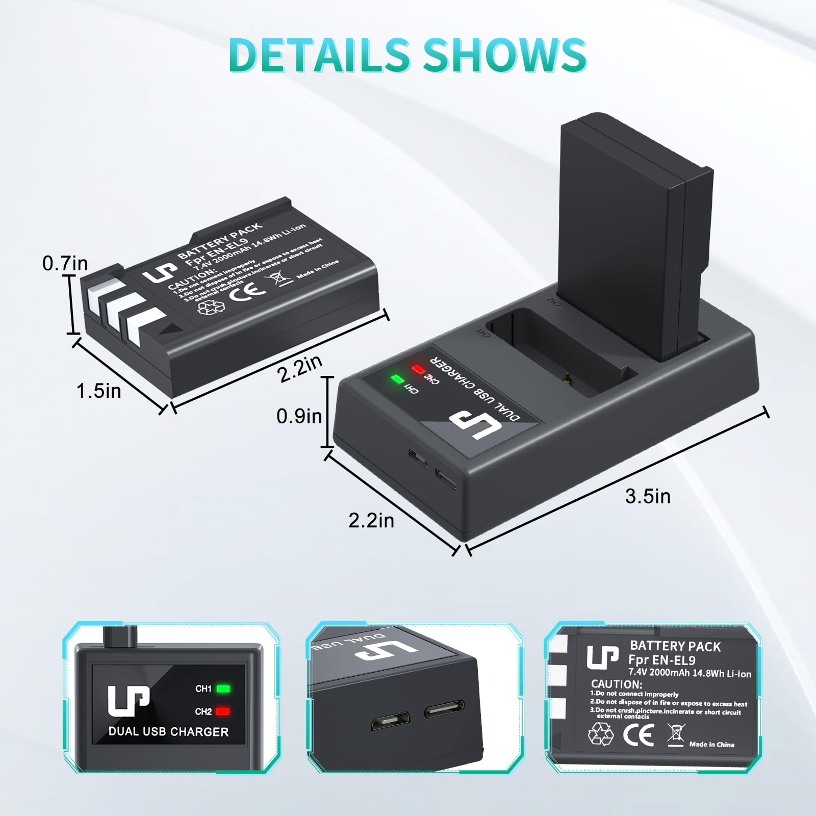 Lp En El9 En El9A Battery Charger Pack, 2 Pack 2000Mah Rechargeable Battery And Usb C Dual Slot Charger Compatible With Nikon D4