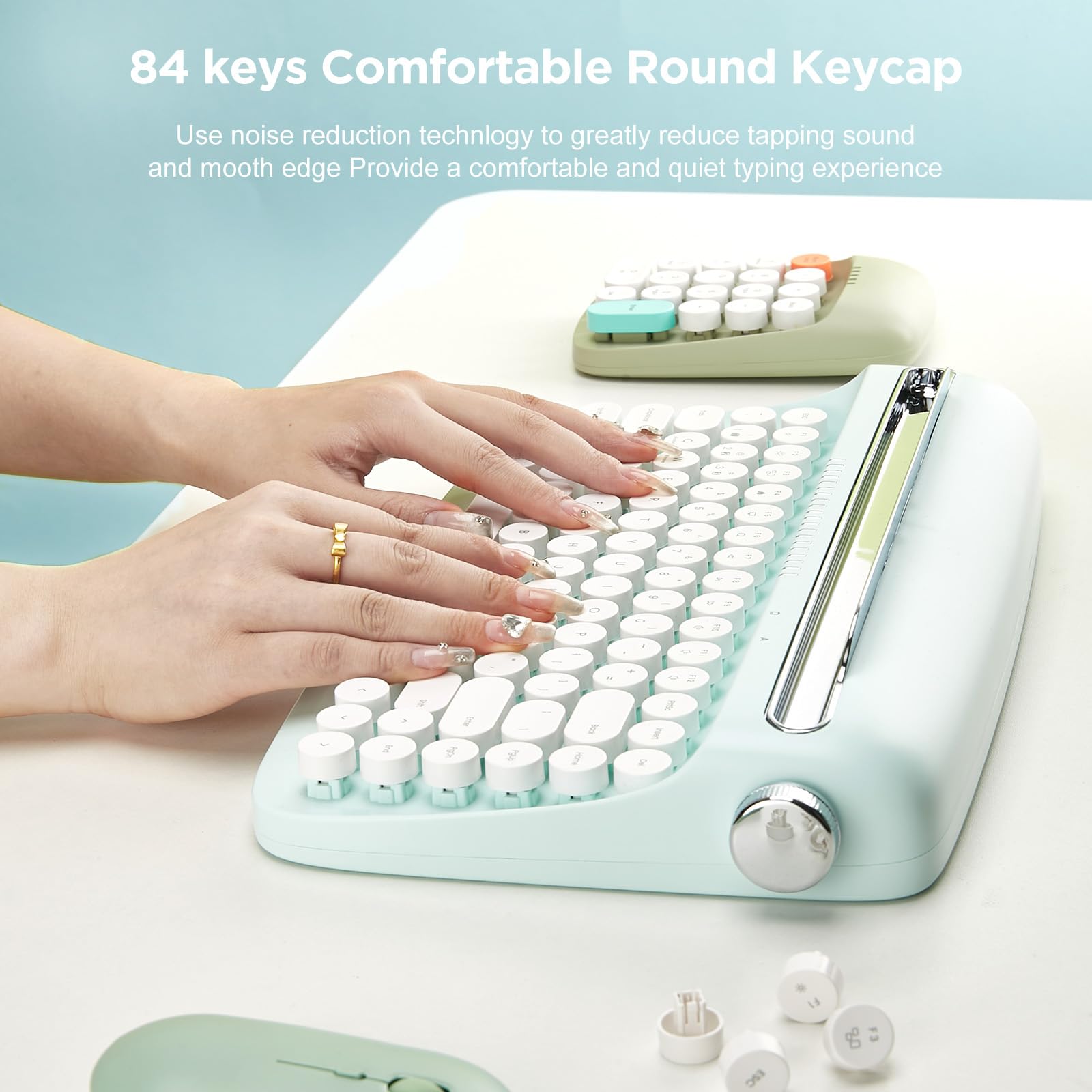 Yunzii Actto B303 Wireless Keyboard, Retro Bluetooth Aesthetic Typewriter Style Keyboard With Integrated Stand For Multi Device