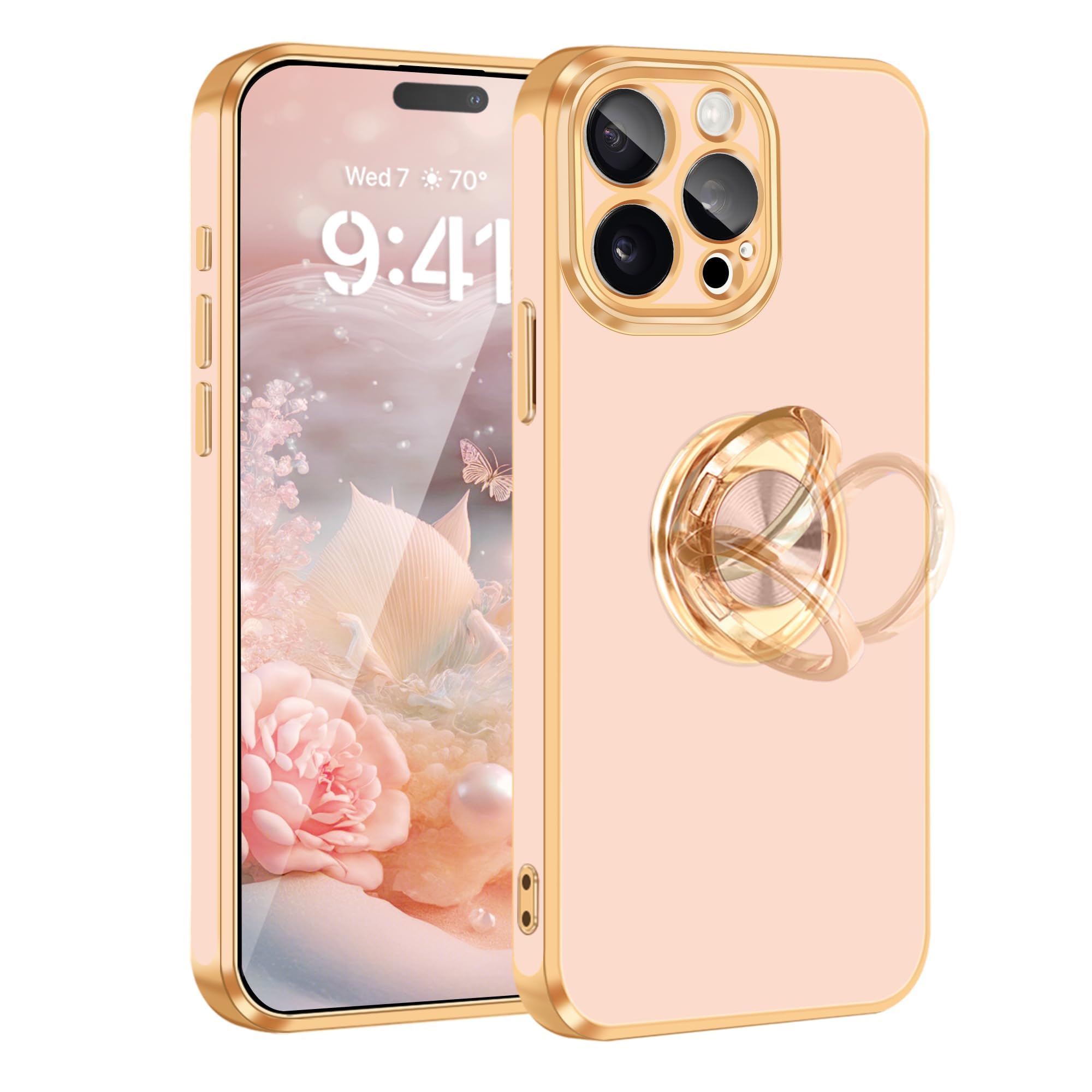 Fingic For Iphone 15 Pro Max Phone Case[With 360 Ring Holder][Support Magnetic Car Mount] Cute Kickstand Slim Women Girl Nonslip
