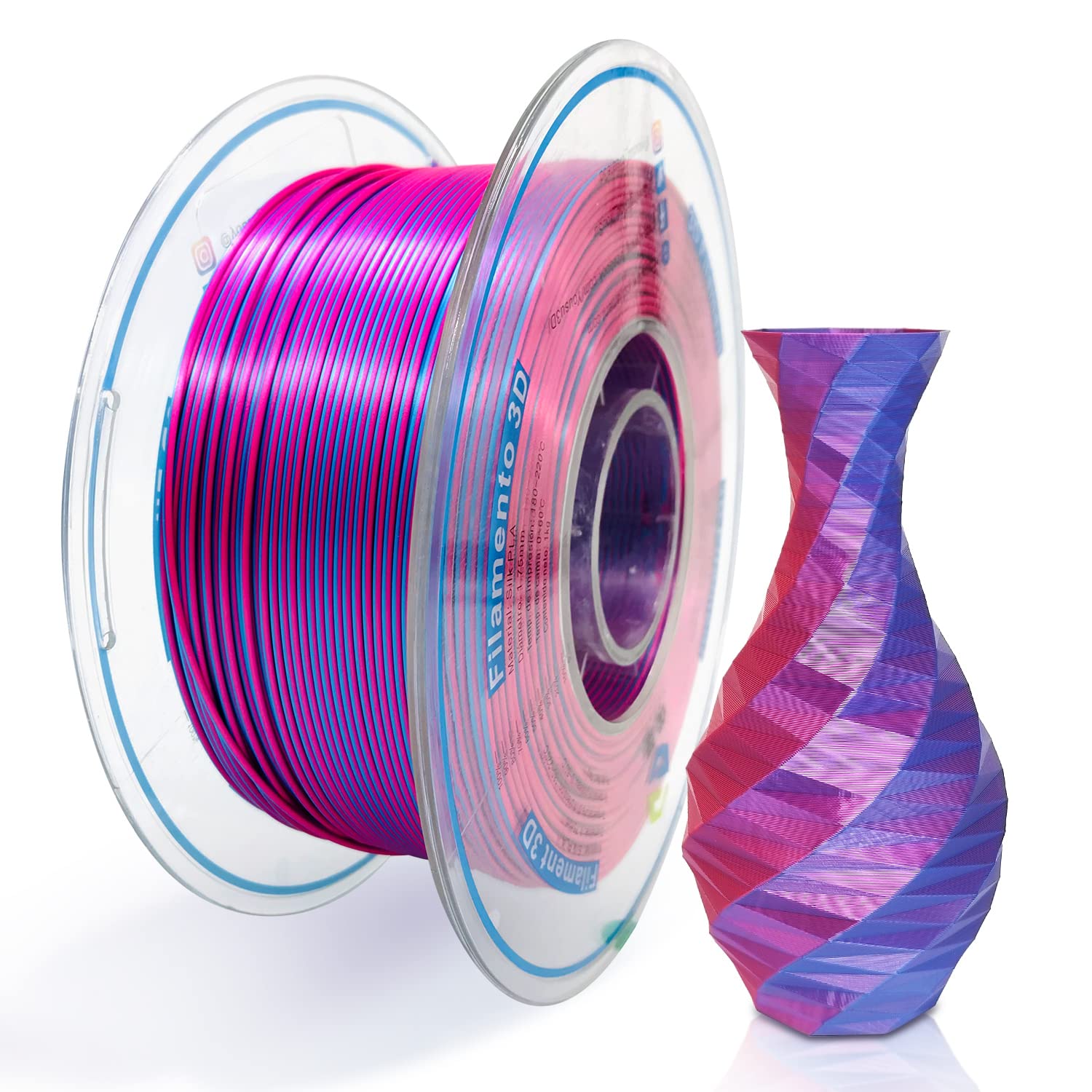 Yousu Silk Pla Filament 1.75Mm 3D Printer Filament Dual Color Coextrusion Filament Silk Rose Red Blue Color Change Pla, Compatib