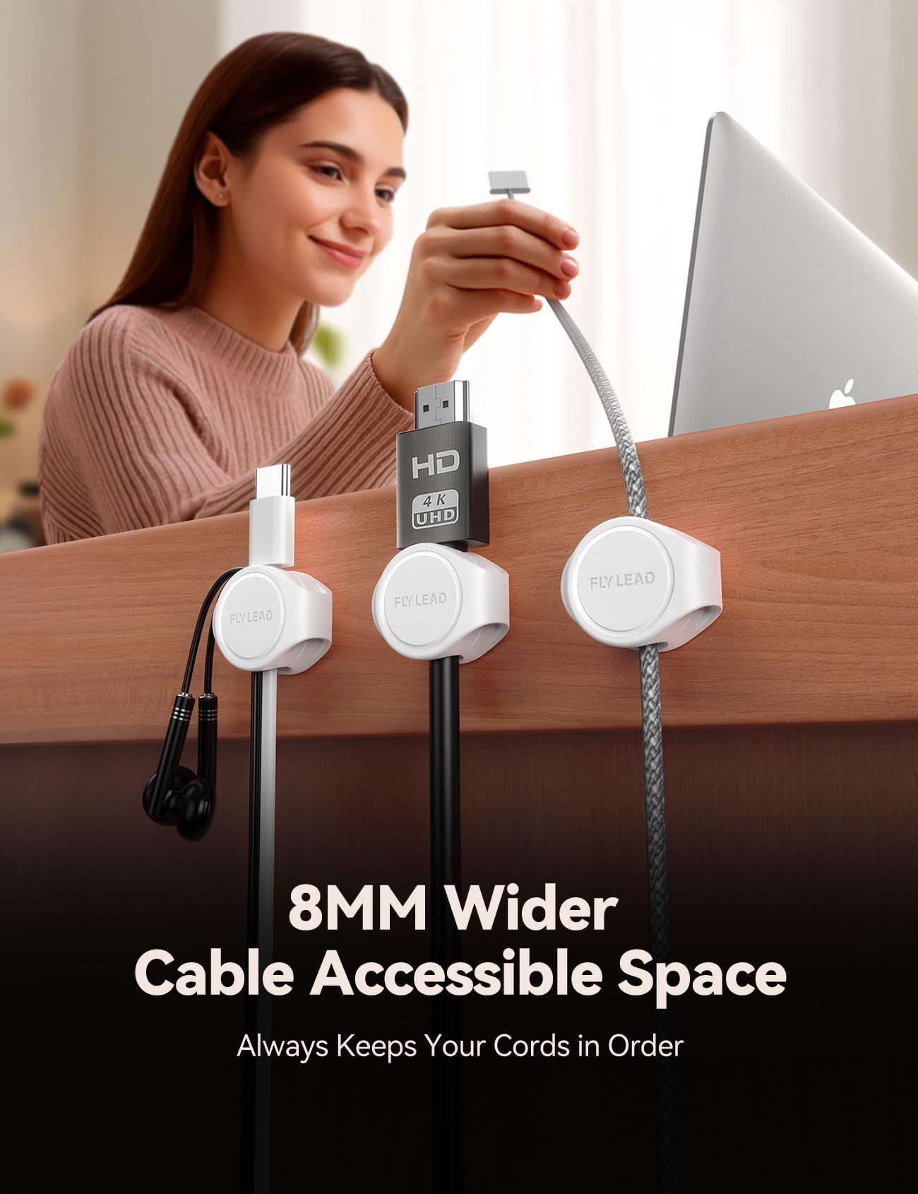 8-Pack Cord Organizer Silicone Magnetic Cable Clips [8 Mm Wider Cable Accessible] Desk Wire Management, Flylead Desktop Cord Hol