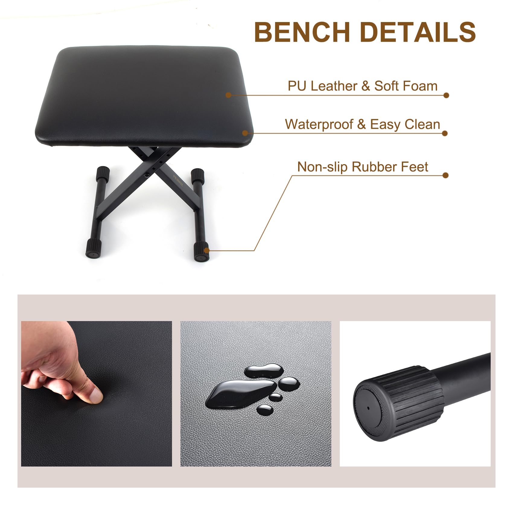 Filisite Keyboard Bench X-Style Height Adjustable Padded Cushion Foldable Stool Portable Seat Keyboard Chair For Keyboards Piano