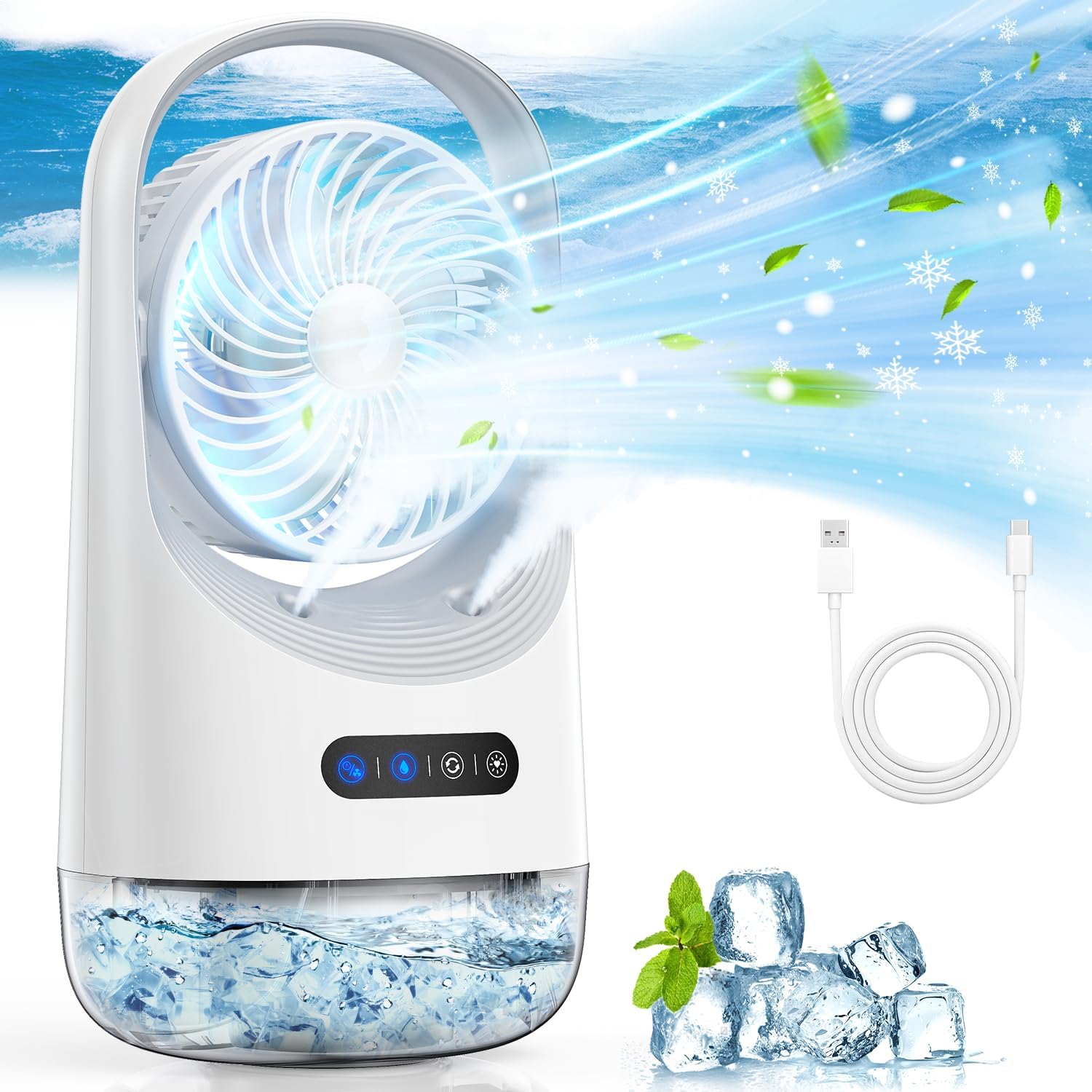 Portable Air Conditioners, 3 In 1 Personal Air Conditioner,3 Speeds USB Mini Air Cooler with 400ML Water Tank for Bedroom, Offic