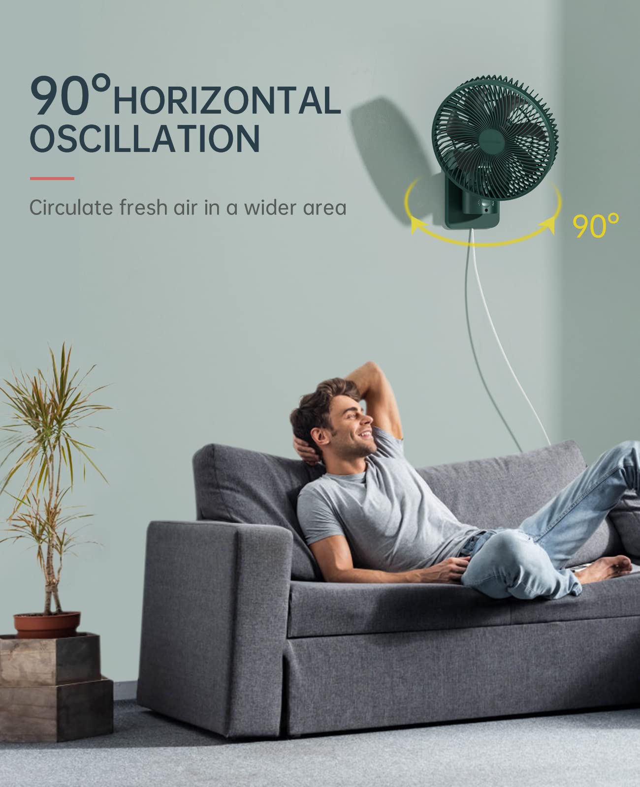 Oscillating Wall Mount Small Fan With Remote Control And Timer, 8.5Inch, 4 Speeds, Included Adapter, 120 Adjustable Tilt, High V