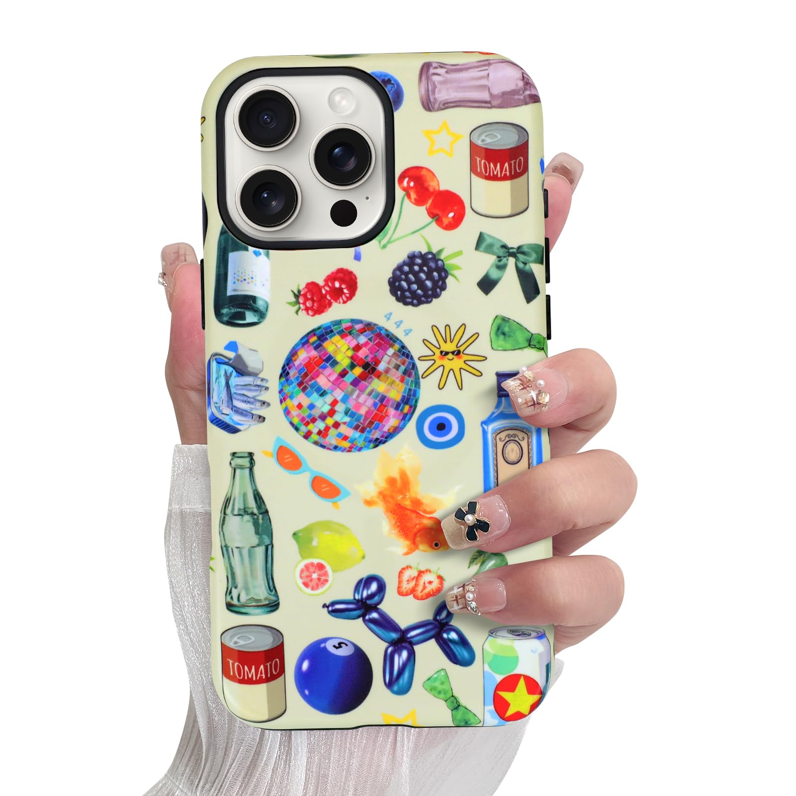 SOKAD Magnetic Summer Collage Phone Case for iPhone 16 Pro, Cute Fruits Drinks Collage Pattern Compatible with Magsafe Matte Pro