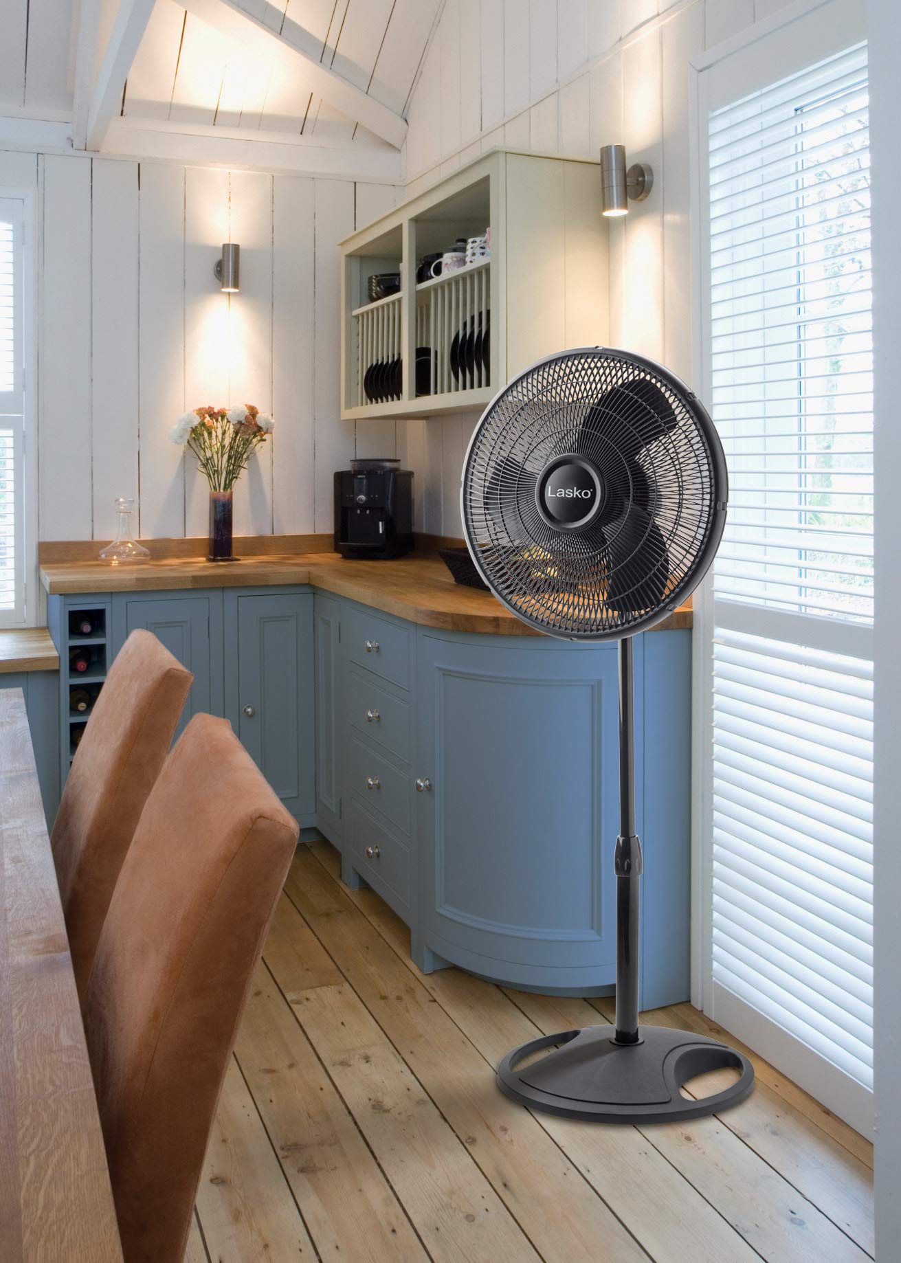 Lasko 16-Inch 3-Speed Oscillating Floor Fan With Adjustable Height, Tilt-Back Head, Widespread Oscillation, And Patented Blue Pl