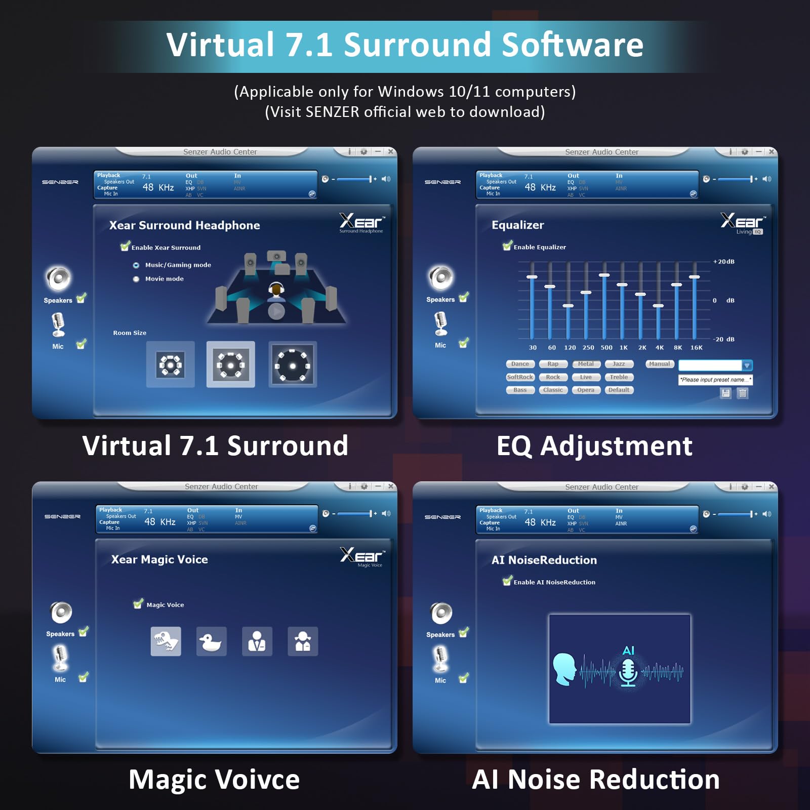 Senzer Sg600 Pro Wireless Gaming Headset With Microphone   7.1 Surround Sound, Noise Canceling Mic, 2.4Ghz Wireless & Bluetooth