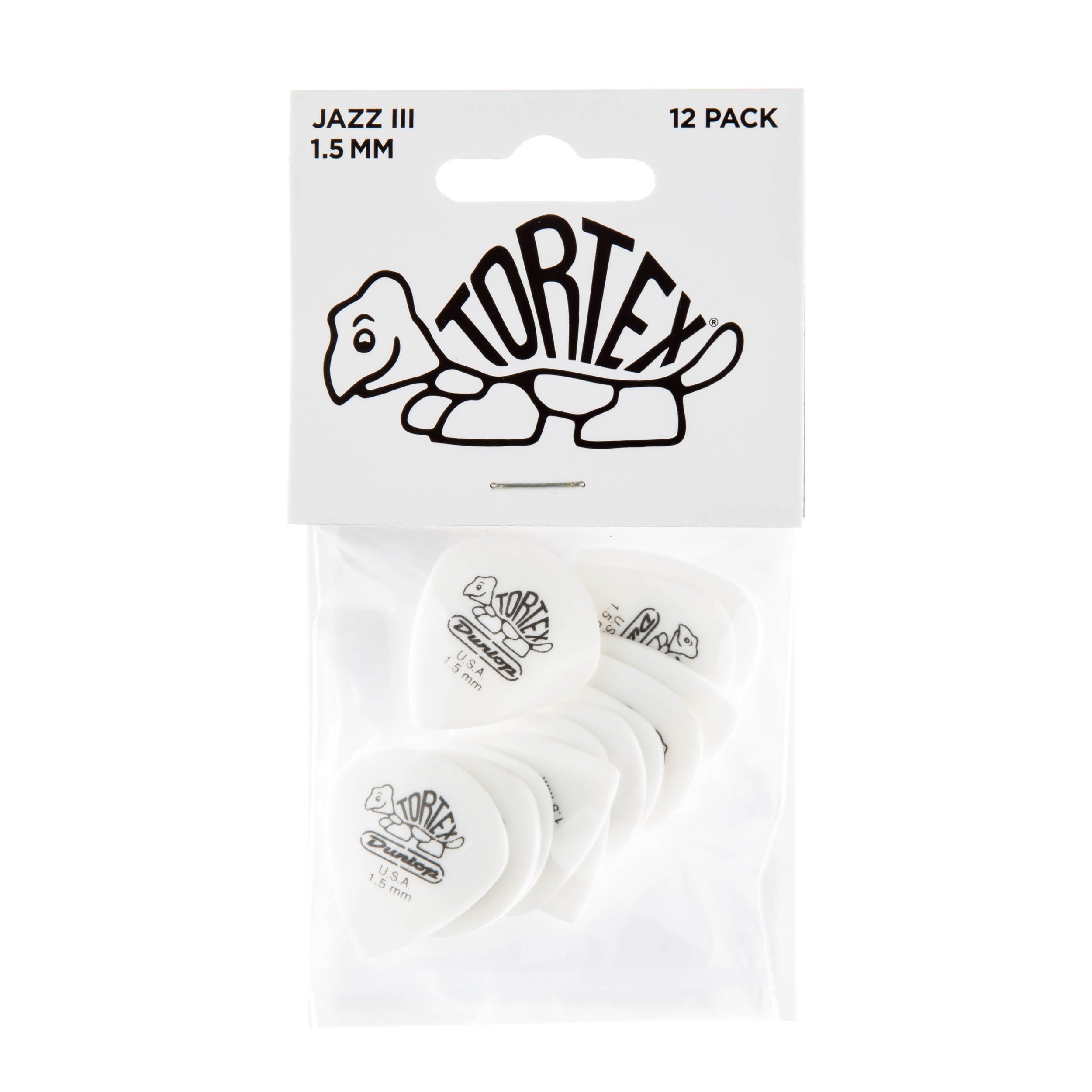 Dunlop 478P1.5 Tortex White Jazz Iii, 1.5Mm, 12/Player'S Pack