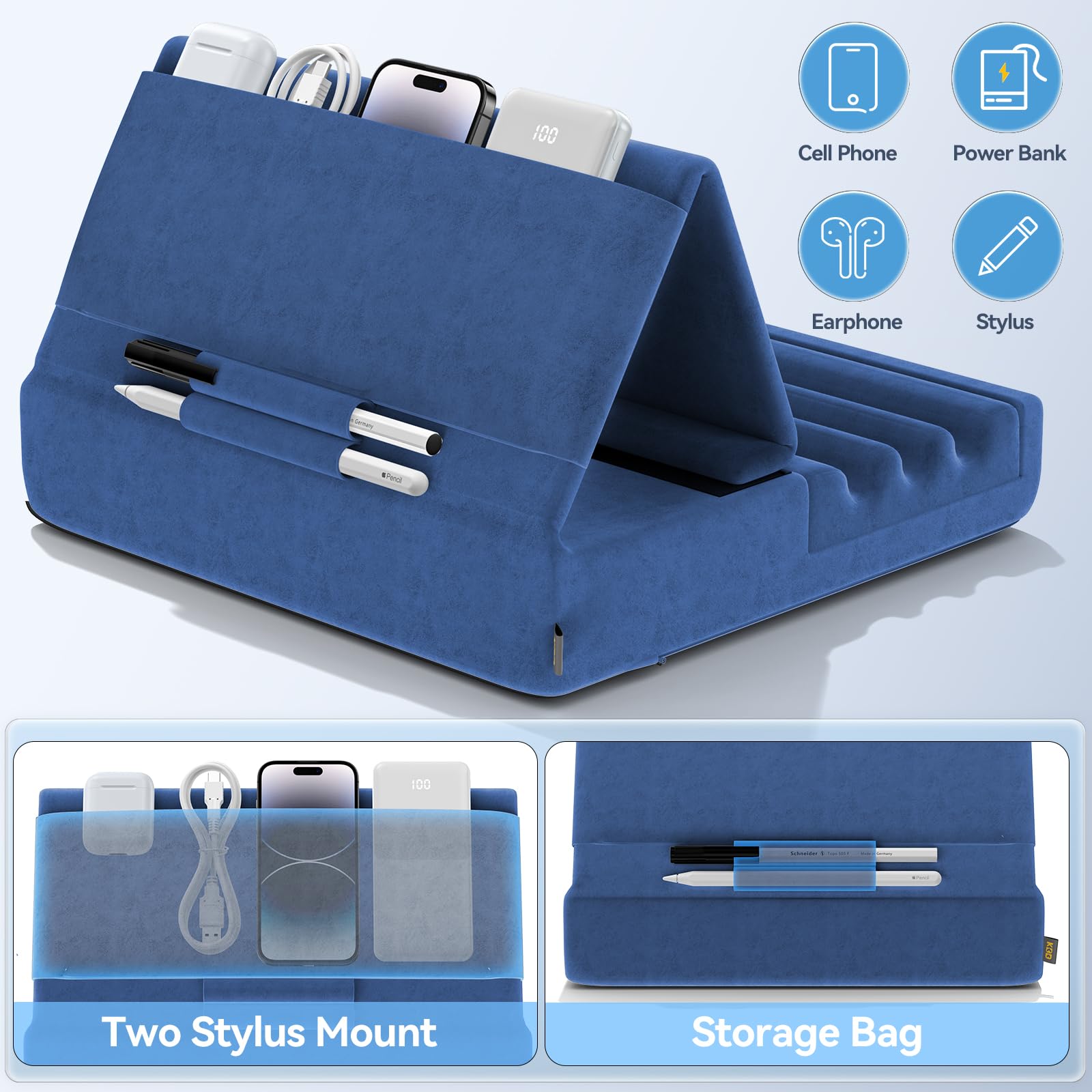 Kdd Tablet Pillow Holder, Foldable Ipad Stand For Lap, Bed And Desk  Tablet Soft Pad Dock With Pocket & Stylus Mount Compatible