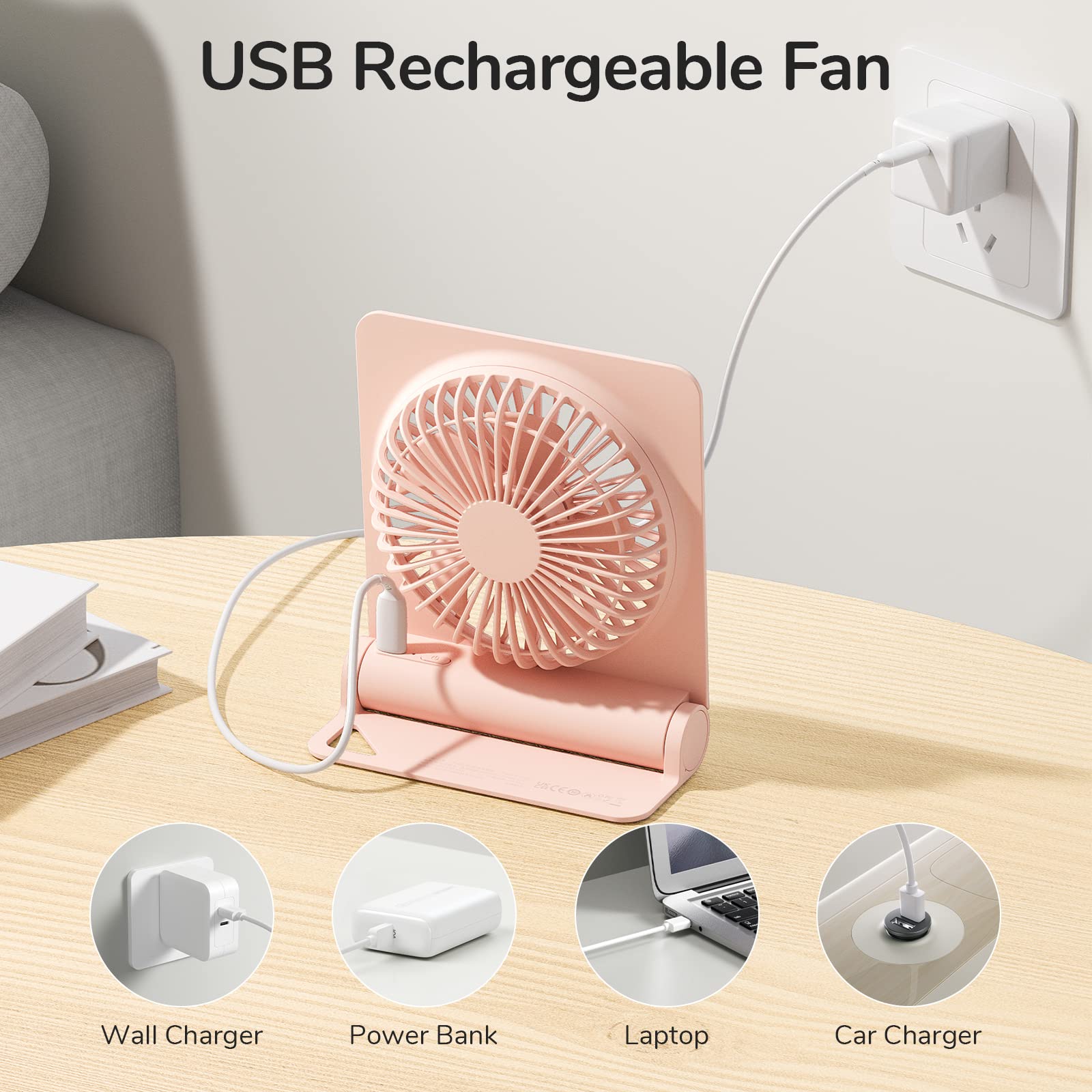 Jisulife Small Desk Fan, Portable Usb Rechargeable Fan, 160 Tilt Folding Personal Mini Fan With 2000Mah Battery, Strong Wind, Ul