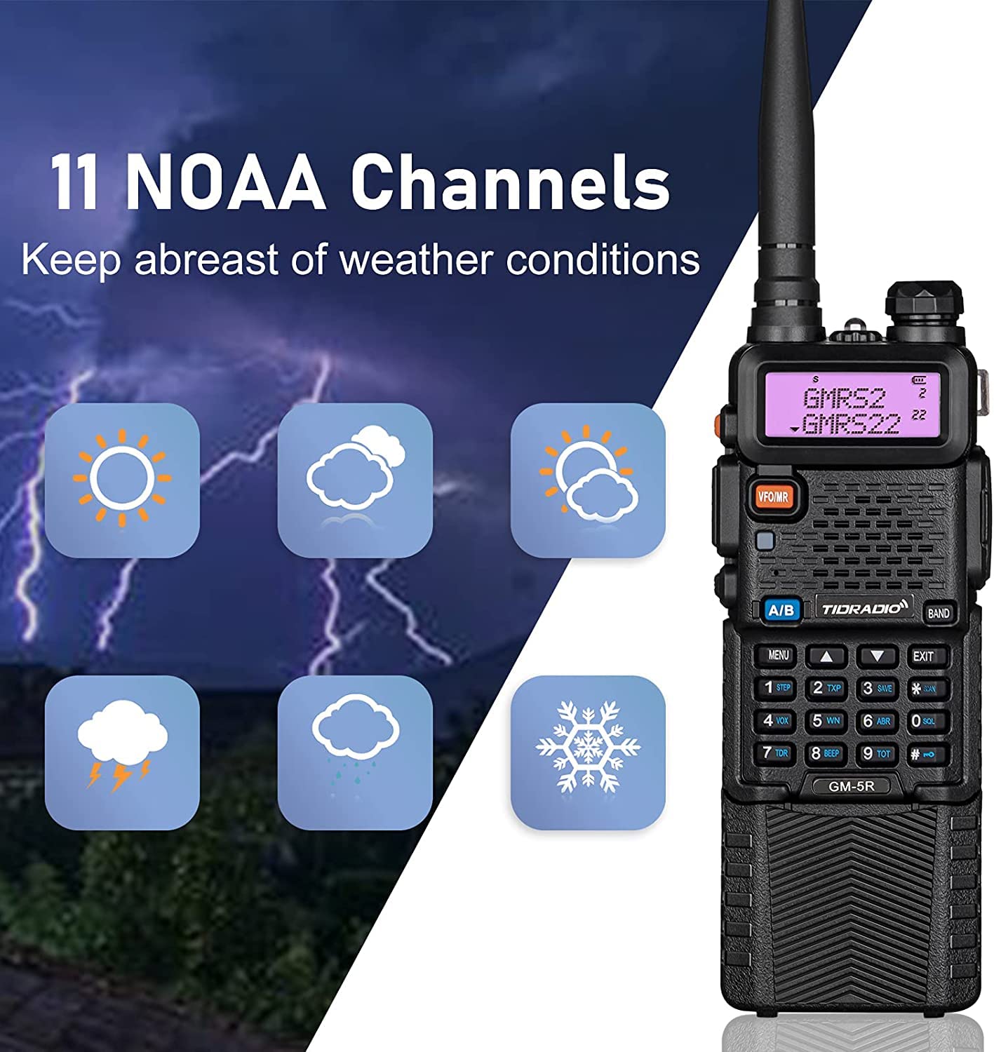 Tidradio Gm 5R Gmrs Radio, Two Way Radio Gmrs Repeater Capable, With 3800Mah Battery,Wireless Programmer,Dual Band Scanning Rece