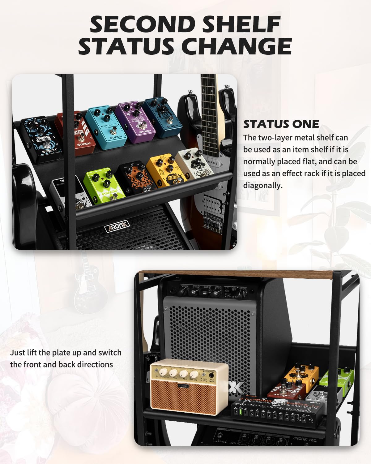 Strich Guitar Stand - Multiple Guitar Rack With Pedals Organizer For Acoustic, Electric, Bass, Amp Accessories - Display Stand F