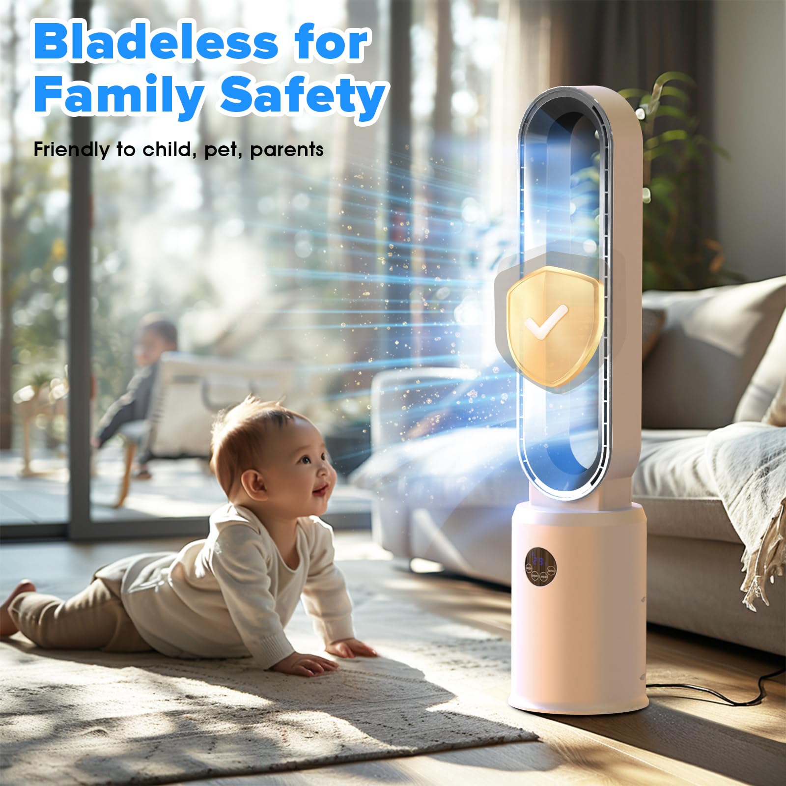 Cobuy Bladeless Tower Fan With Remote, Air Circulator Cooling Fan For Indoor Use, 24 Speeds Settings, 12 Timer, Quiet Oscillatin