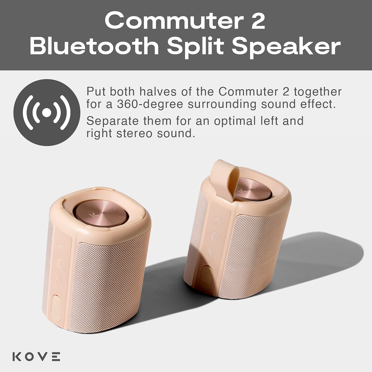 Kove Commuter 2 Portable Speaker   Terracotta Speakers, Wireless With Hd Louder Volume, Deep Bass Subwoofer, Microphone, Ipx7 Wa