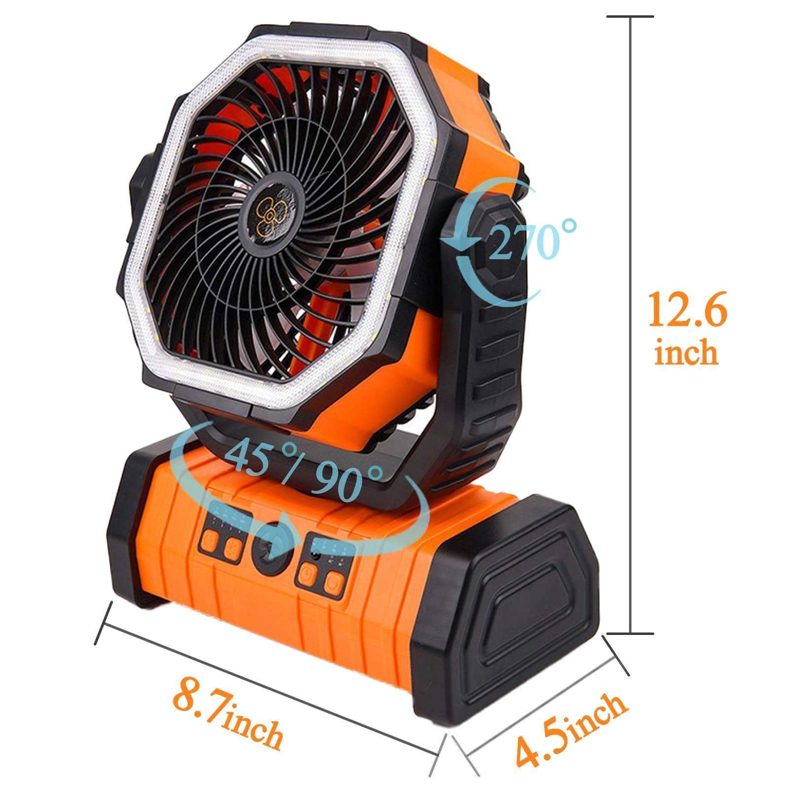 Rechargeable Fan,Operated Camping Battery Powered Fan With Hook&Bright Led Light,Remote Control Timer Auto Oscillation Cordless