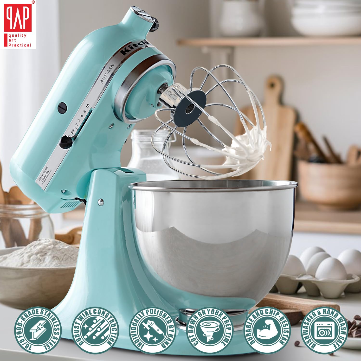 Heavy Duty Whisk Attachment For Kitchenaid 4.5 5Qt Tilt Head Stand Mixers  Extra Thick Stainless Steel Wire Whip For Fast Whippi