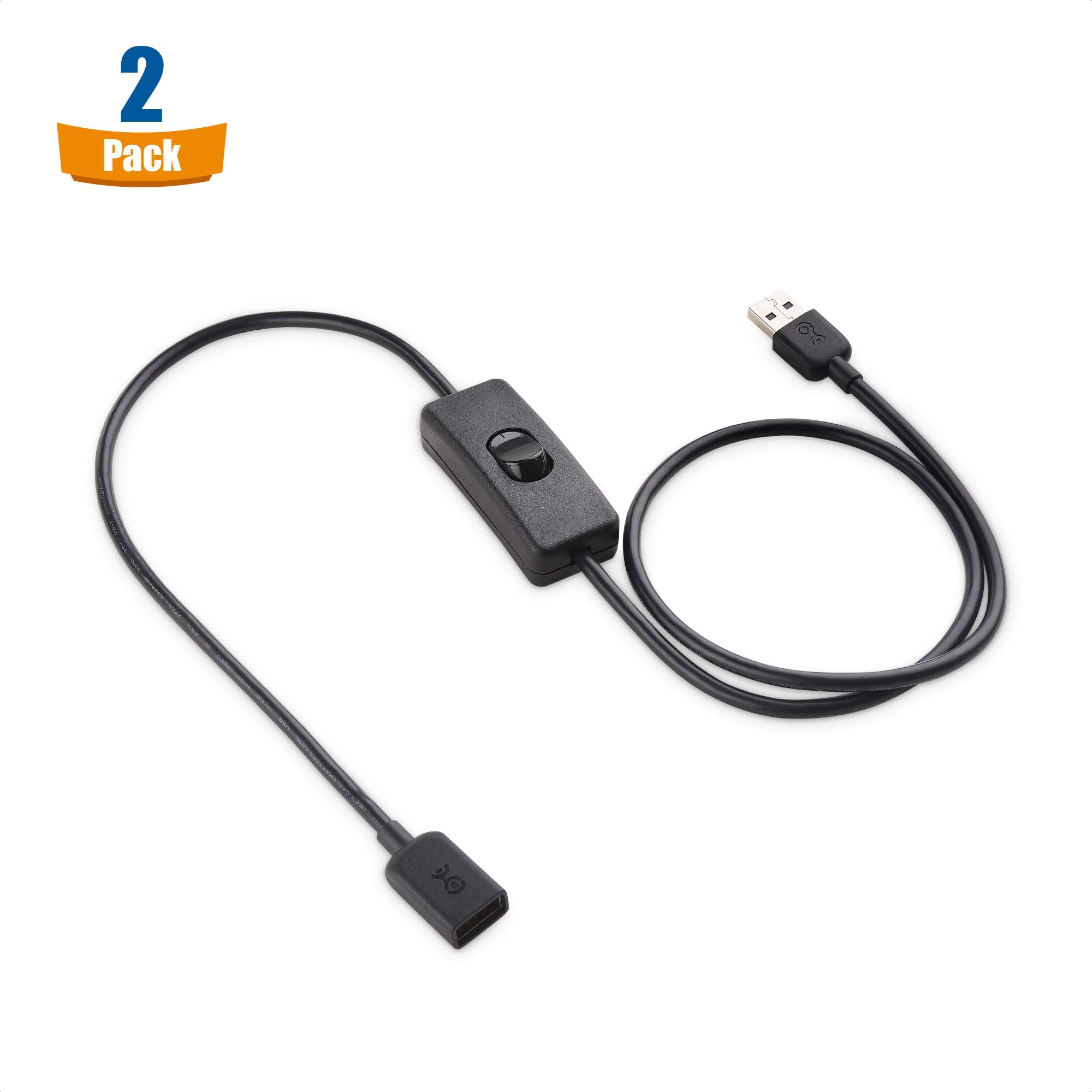 Cable Matters 2 Pack USB On Off Switch 3 ft Support Data and Power, Short USB Extension Cable with On Off Switch (USB Power Switch)