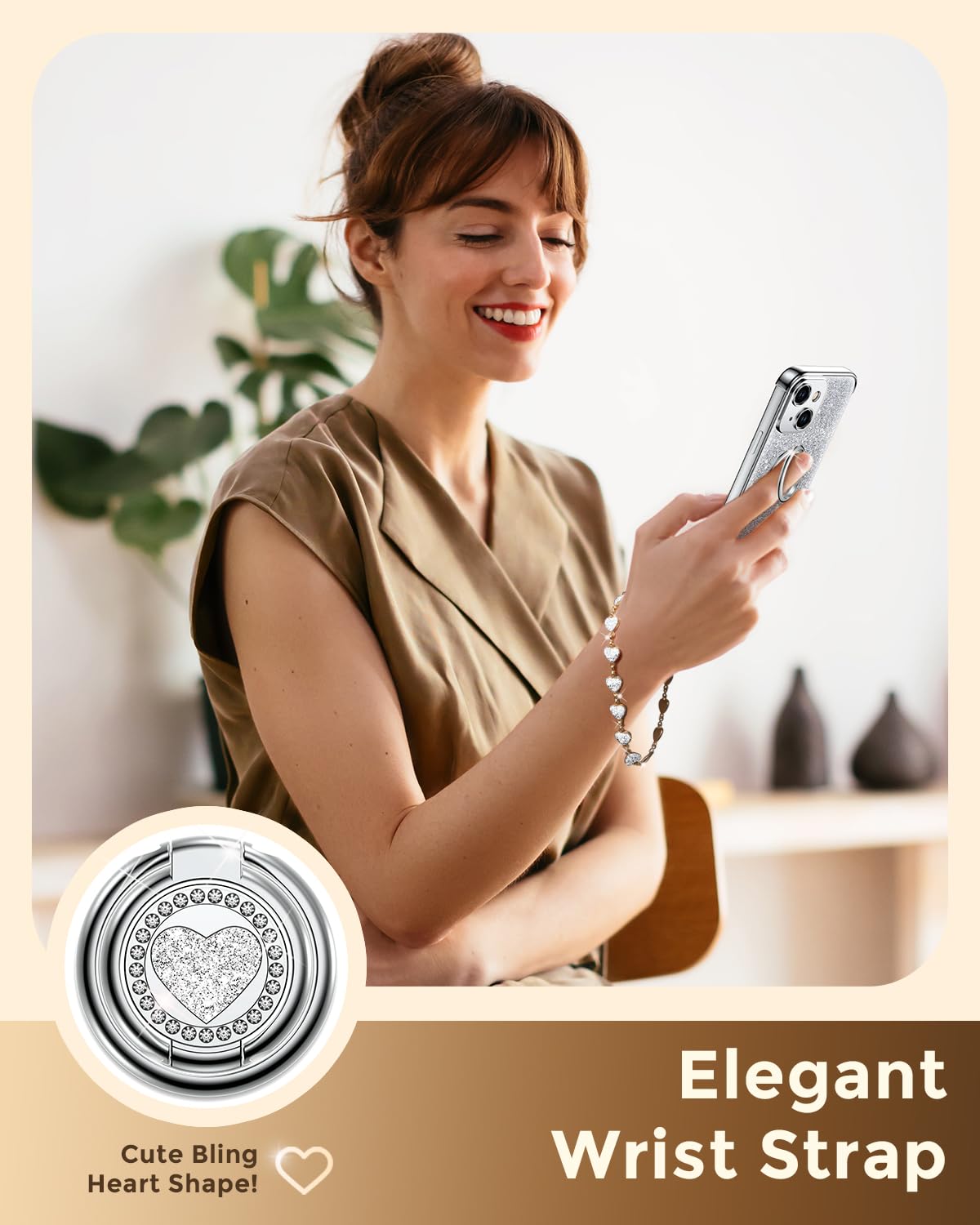 Xyz For Iphone 13 Case With Stand, Phone Case With Double Ring Kickstand, Women Girls Bling Luxury Glitter Clear Phone Case Cove