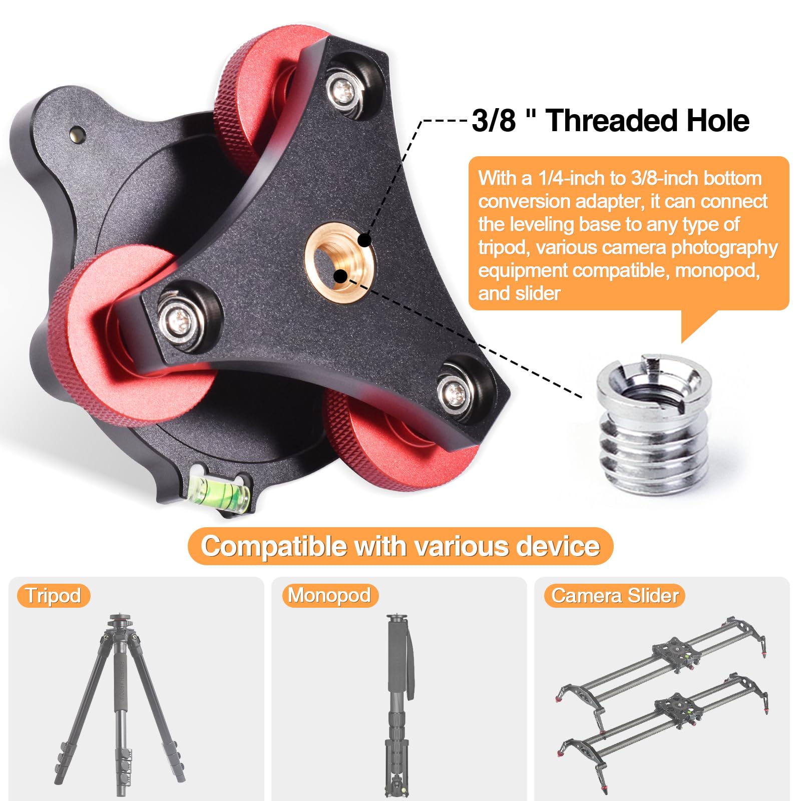 Tripod Leveling Base,Tripod Head Leveling Base Camera Leveler,Tripod Leveler,3/8   Thread,+/ 5Precise Angle Adjustment,Aircraft