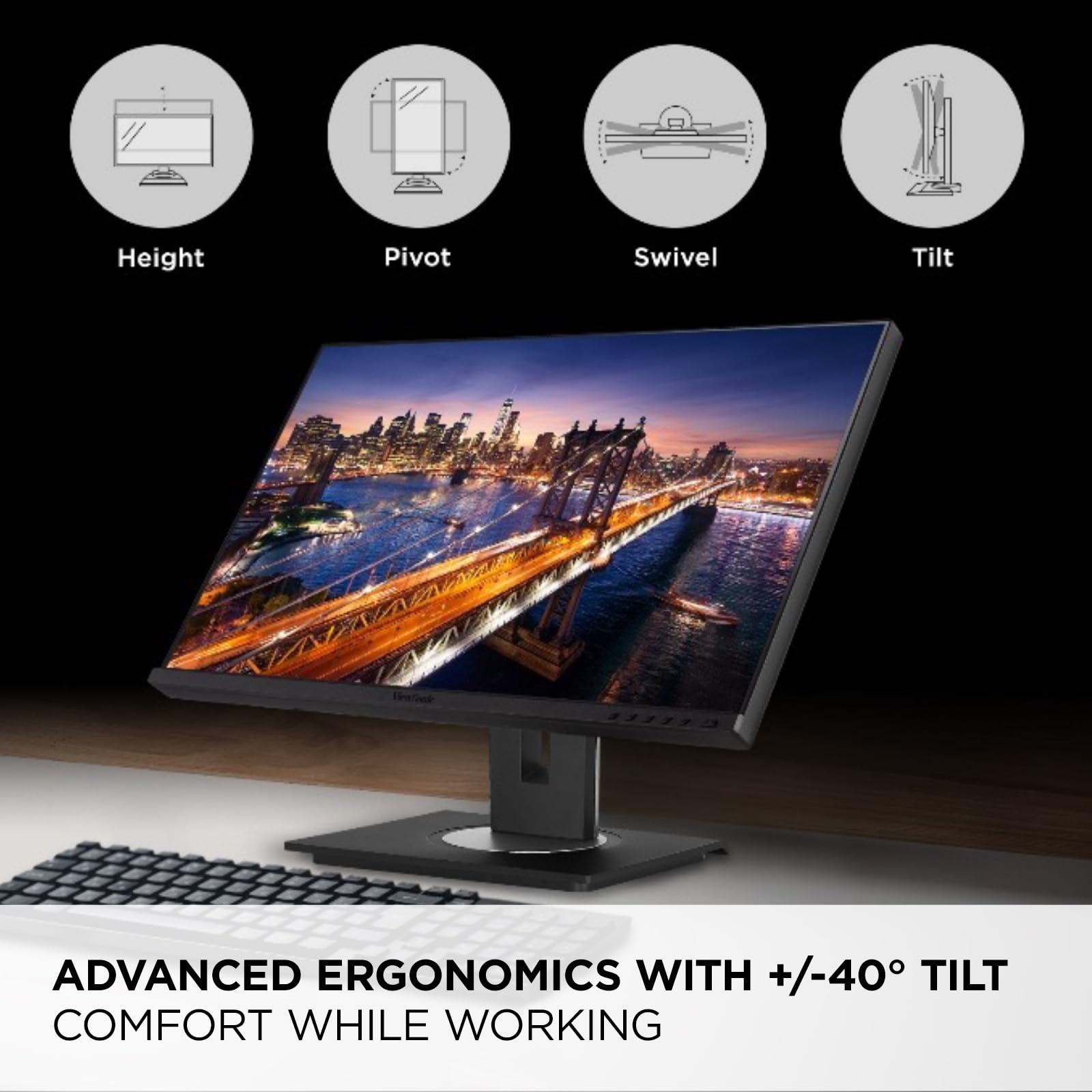Viewsonic Vg275 27 Inch Ips 1080P Monitor Designed For Surface With Advanced Ergonomics, 60W Usb C, Hdmi And Displayport