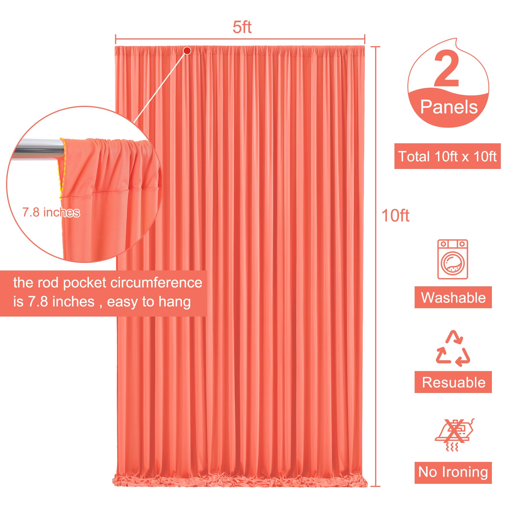 10X10 Orange Backdrop Curtain For Parties Wrinkle Free Orange Photo Curtains Backdrop Drapes Fabric Decoration For Wedding Birthday Party Baby Shower 5Ft X 10Ft,2 Panels