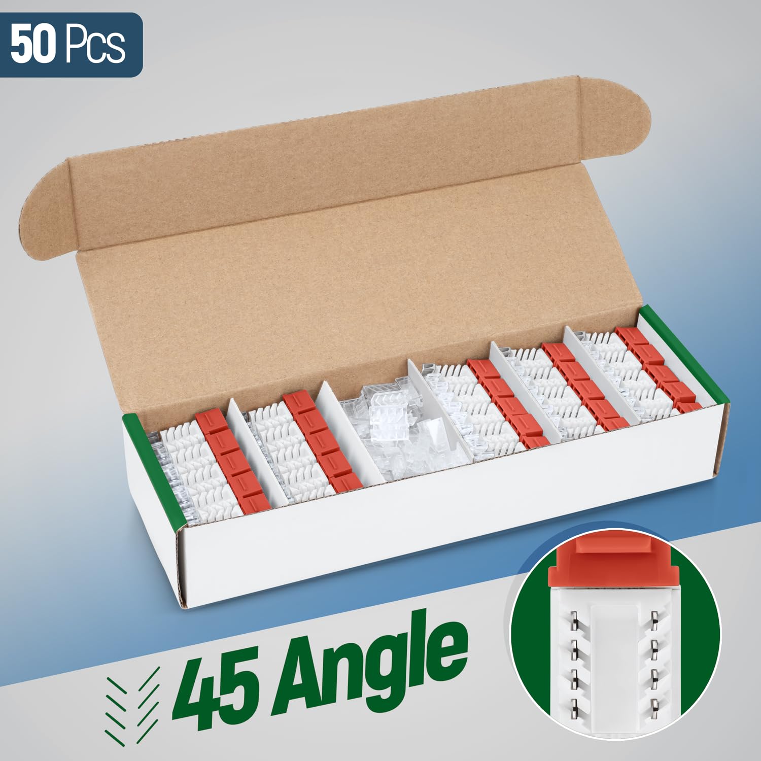 Everest Media Solutions 45 Angled Cat6A Keystone Jack In Orange   Slim Profile, Utp Rj45 Female Ethernet Connector   Compatible