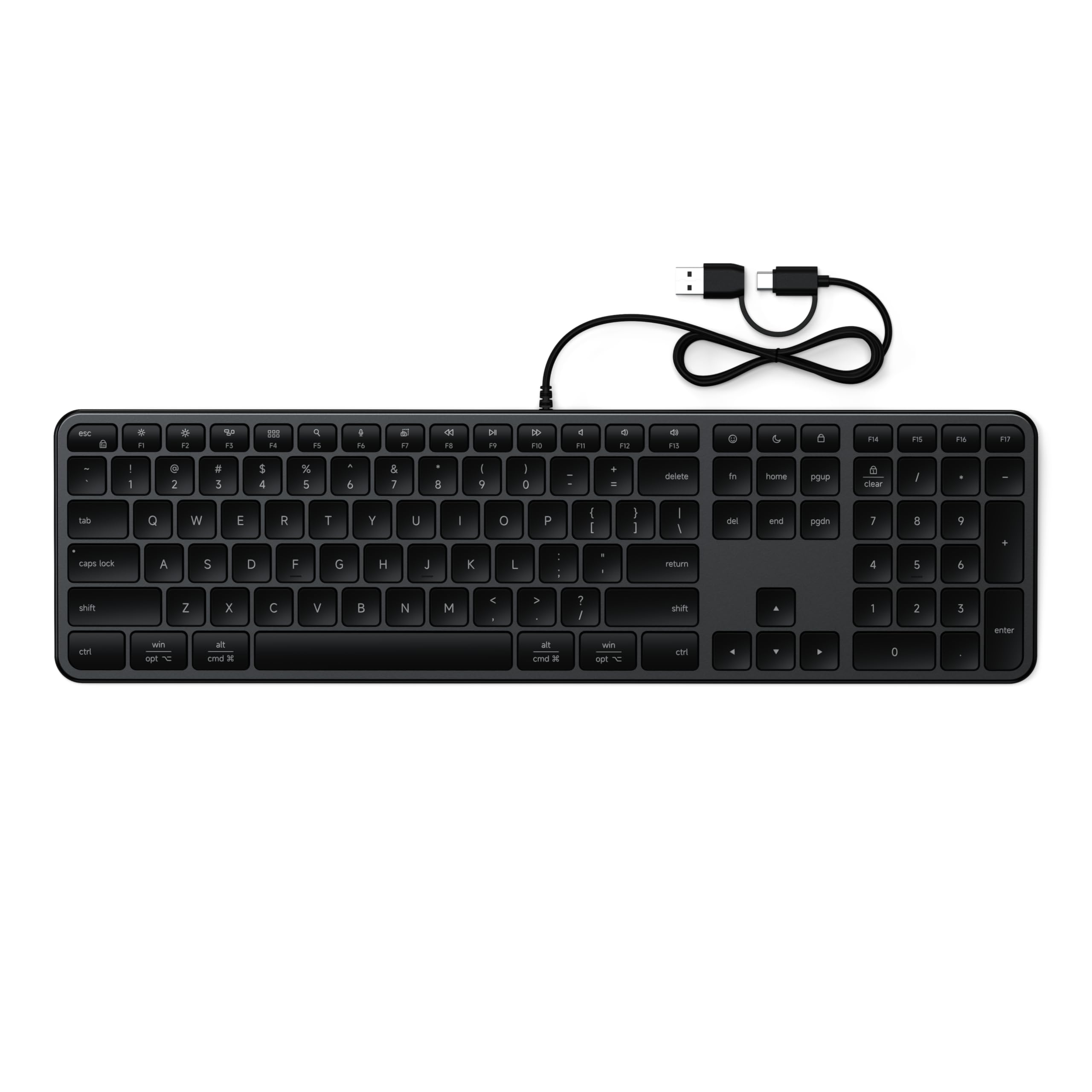 Satechi Slim LX3 Wired Keyboard, CrossPlatform OS Switching, Space Black