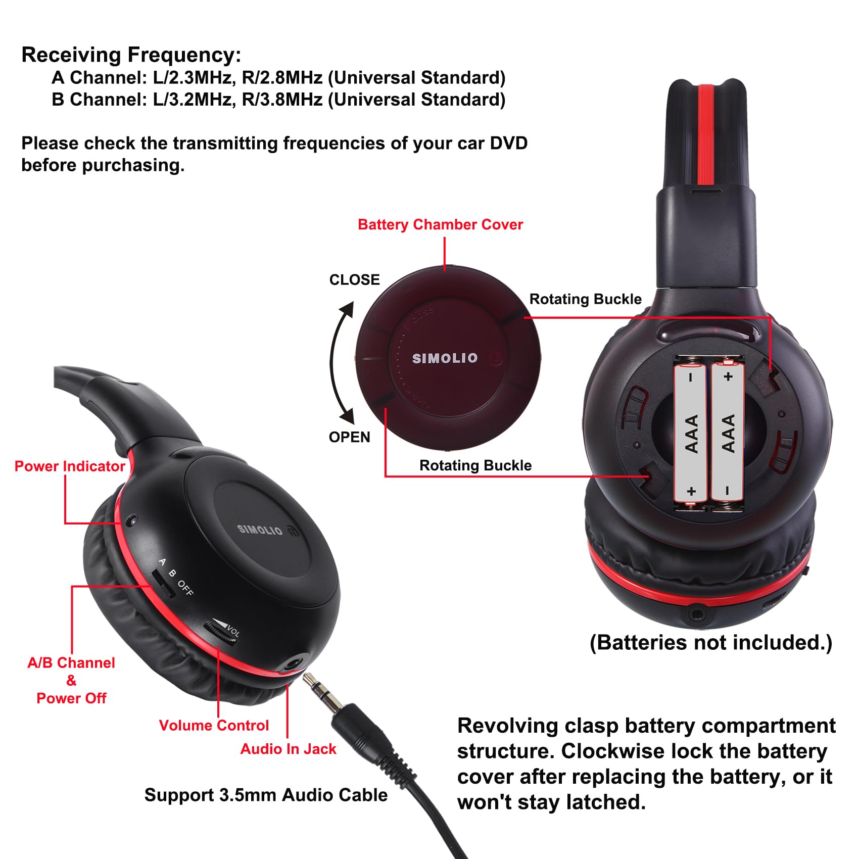 Simolio Two Channel Infrared Headphones For Honda Odyssey, Pilot, Uconnect Ves, Chrysler Pacifica, Town And Country, Gmc Yukon,
