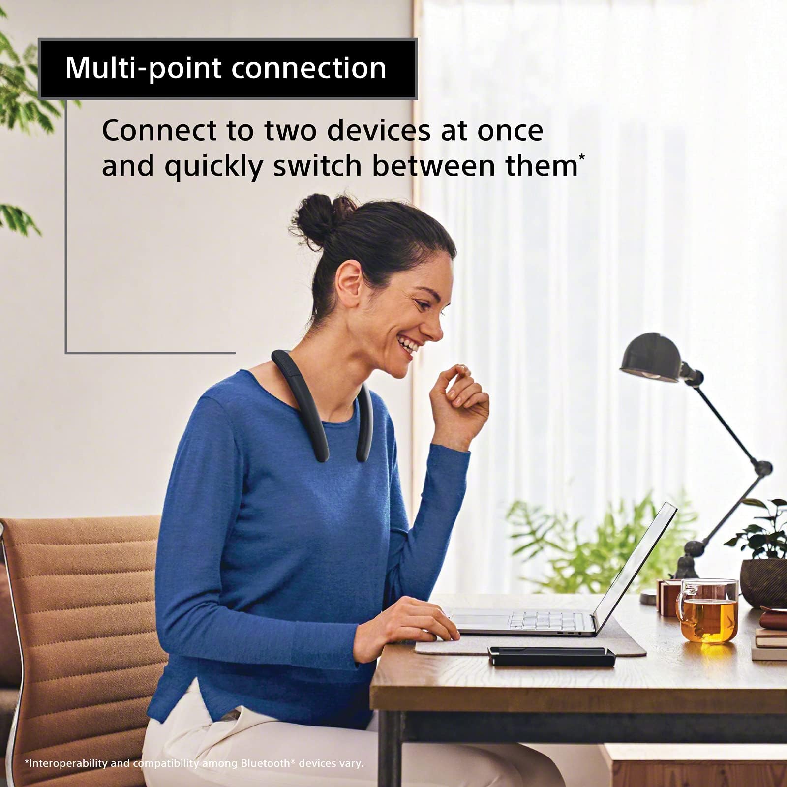 Sony SRS NB10 Wireless Neckband Bluetooth Speaker Comfortable and Lightweight with Technology to Work from Home, Built in mic, 20 Hours of Battery Life, and IPX4 Splash Resistant  Charcoal Gray