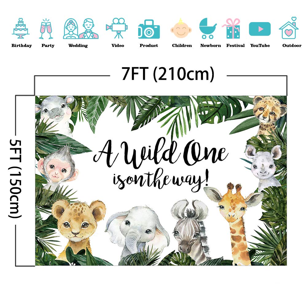 Mocsicka Safari Baby Shower Backdrop Jungle Animals Background Tropical Zoo Animals Party Cake Table Decoration Photo Booth Prop