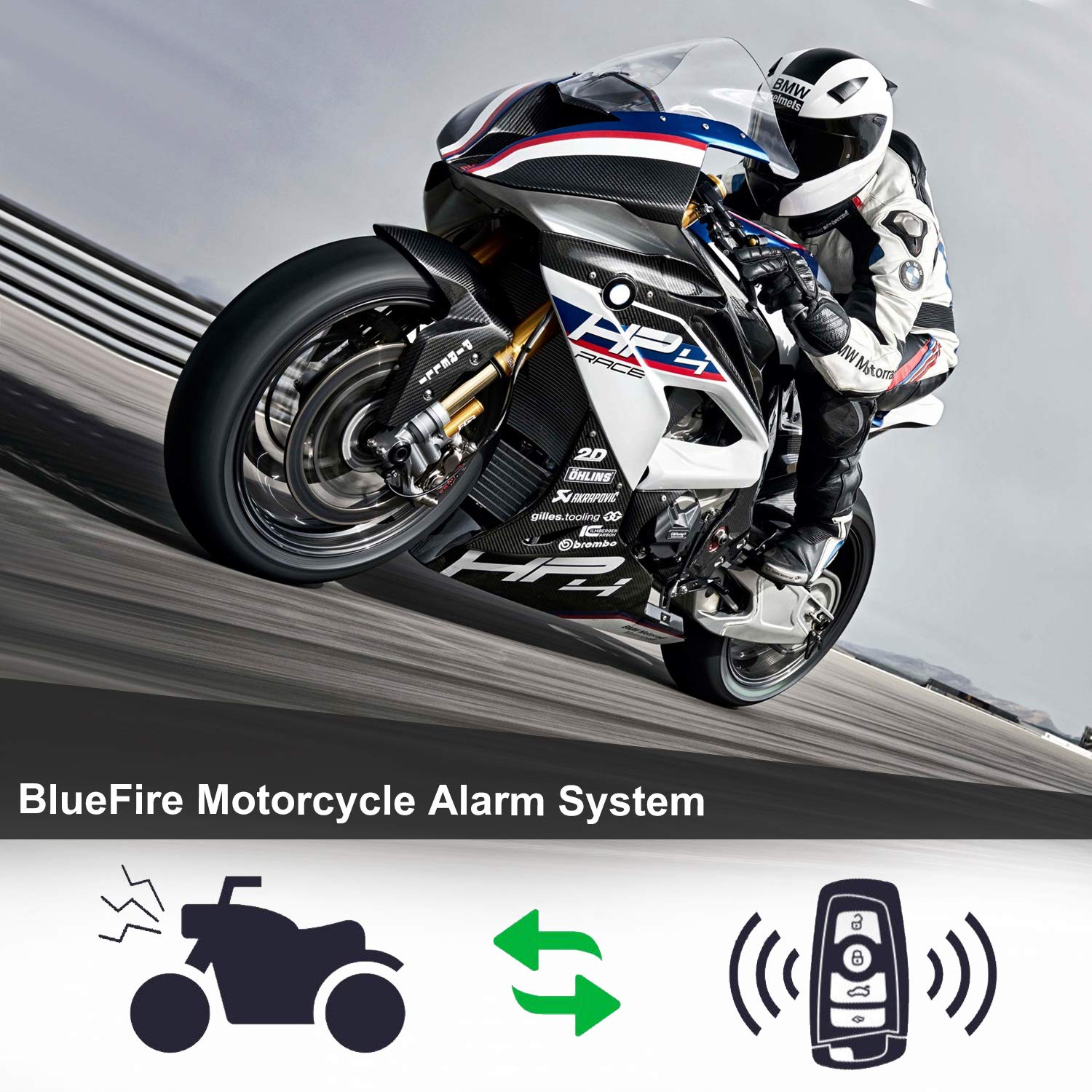 Bluefire Motorcycle Security Kit Alarm System Anti-Hijacking Cutting Off Remote Engine Start Arming Disarming
