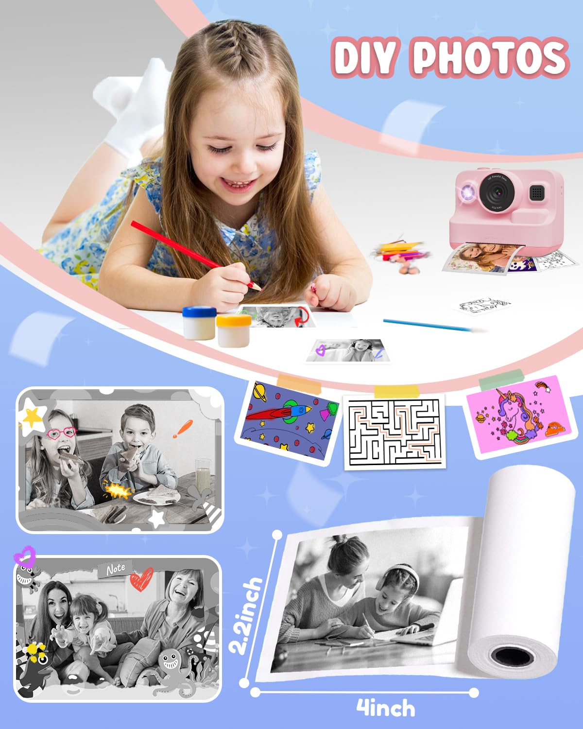 Dylanto Printing Paper, Printing Camera Refill Thermal Paper 10 Rolls, Bpa Free