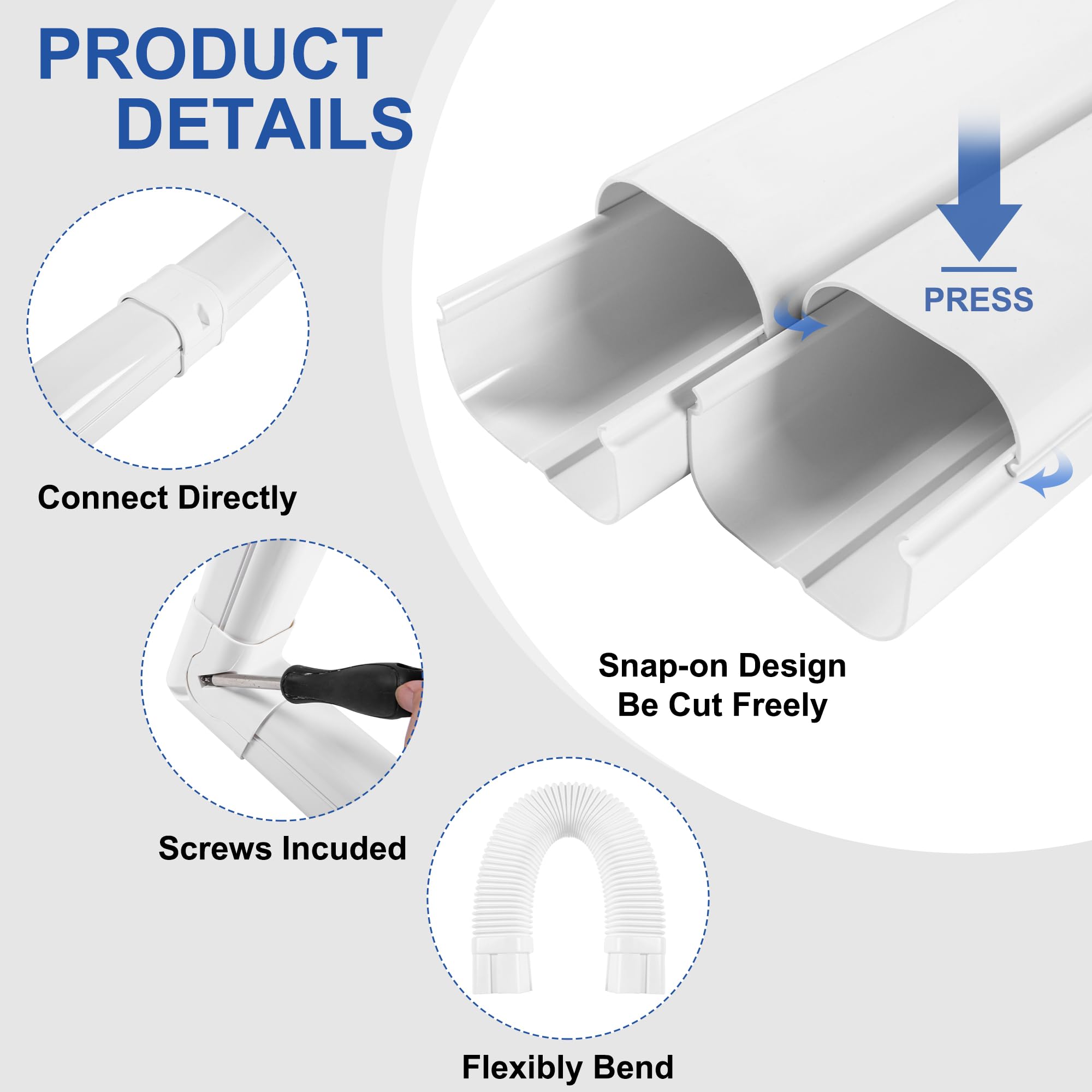 Kuriprotect 3W 16Ft Decorative Pvc Line Set Cover Kit For Mini Split Lineset Cover Kit For Air Conditioner & Heat Pump (White)