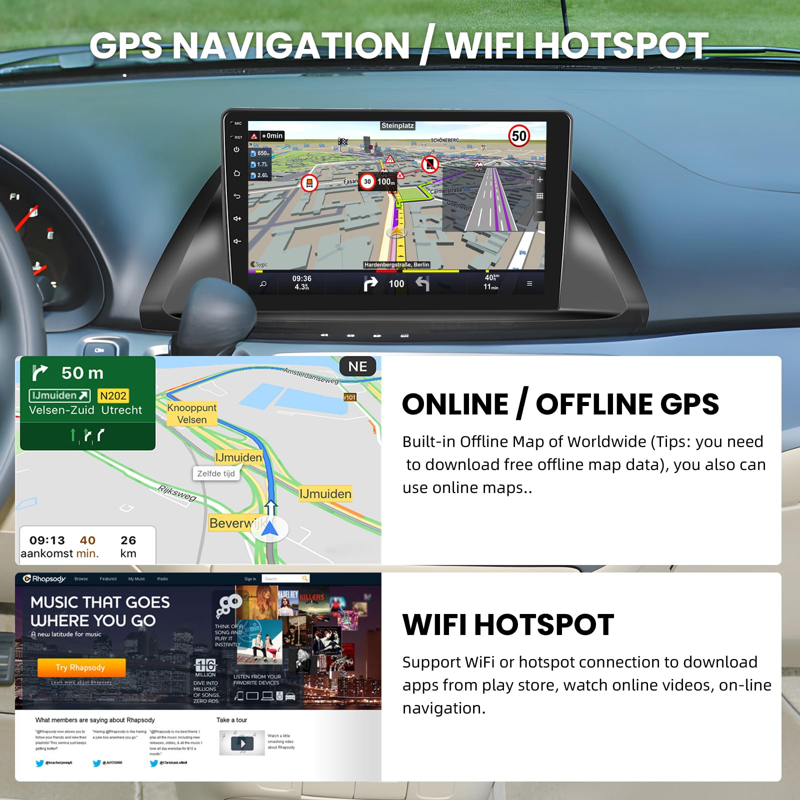 For Honda Odyssey 2005 2010 Android Car Stereo Support Wireless Carplay&Android Auto With 10.1 Inch Touchscreen Gps Navigation Bluetooth Usb Wifi Fm/Rds Radio Receiver Backup Camera Head Unit 2+64G