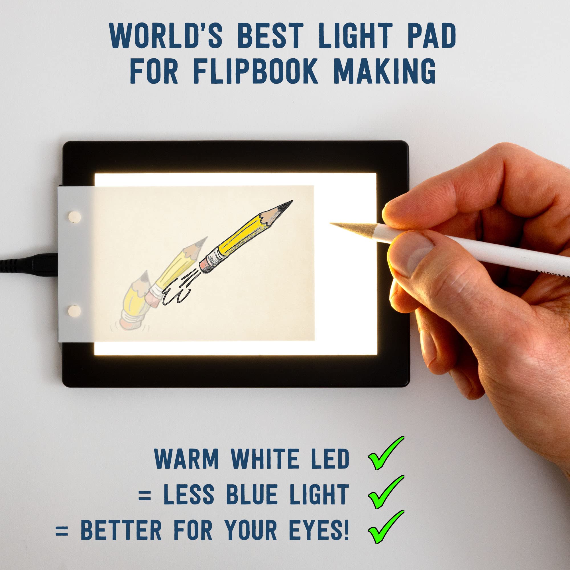 Andymation Flipbook Starter Kit For Kids & Adults With Led Light Pad For Drawing & Tracing Animation, Premium Pre Drilled Flip B