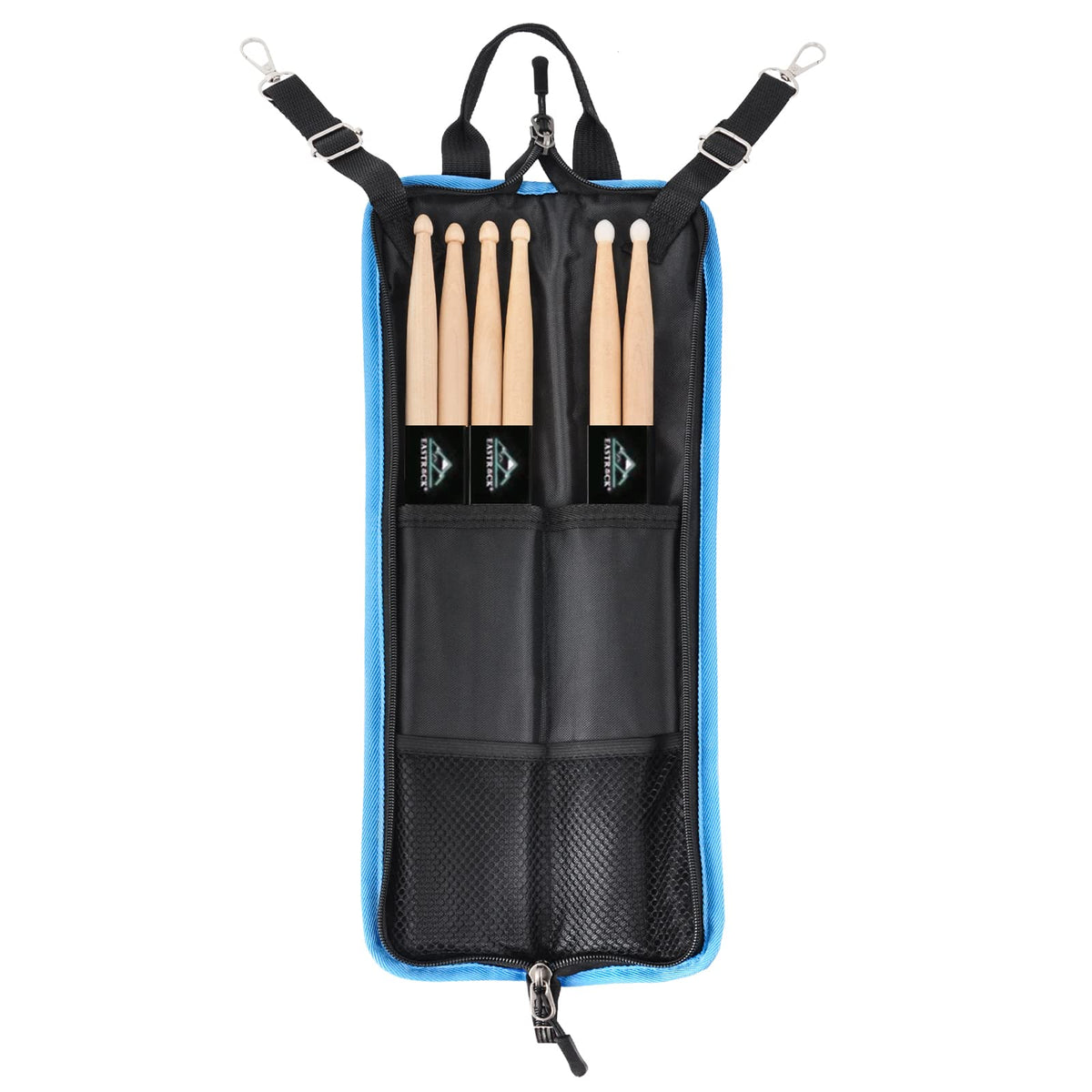 Eastrock Drum Sticks Bag With 3 Pair Drumsticks,Drumstick Bag Drum Sticks Holder With Floor Tom Hook,Carrying Strap (Black)
