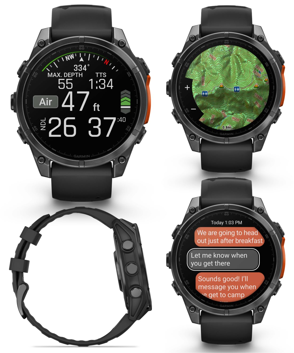 Wearable4U Garmin Fenix 8 - 47 Mm, Amoled Multisport Gps Smartwatch, Slate Gray With Black Silicone Band, Built-In Led Flashligh