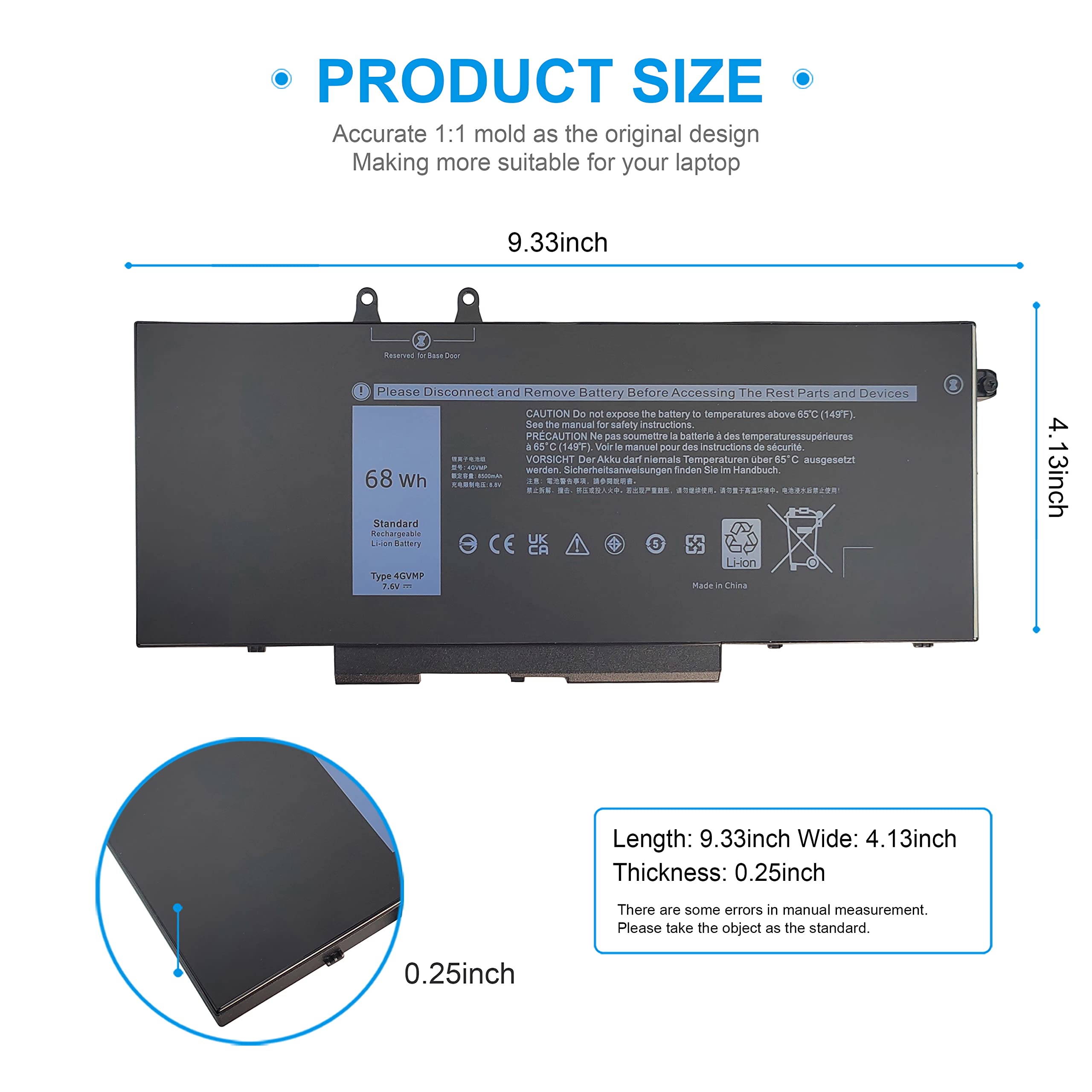 Emanjor 68Wh 4GVMP Laptop Battery for Dell Latitude 5500/5400, Precision 3540, Inspiron 7590/7591, 7.6V