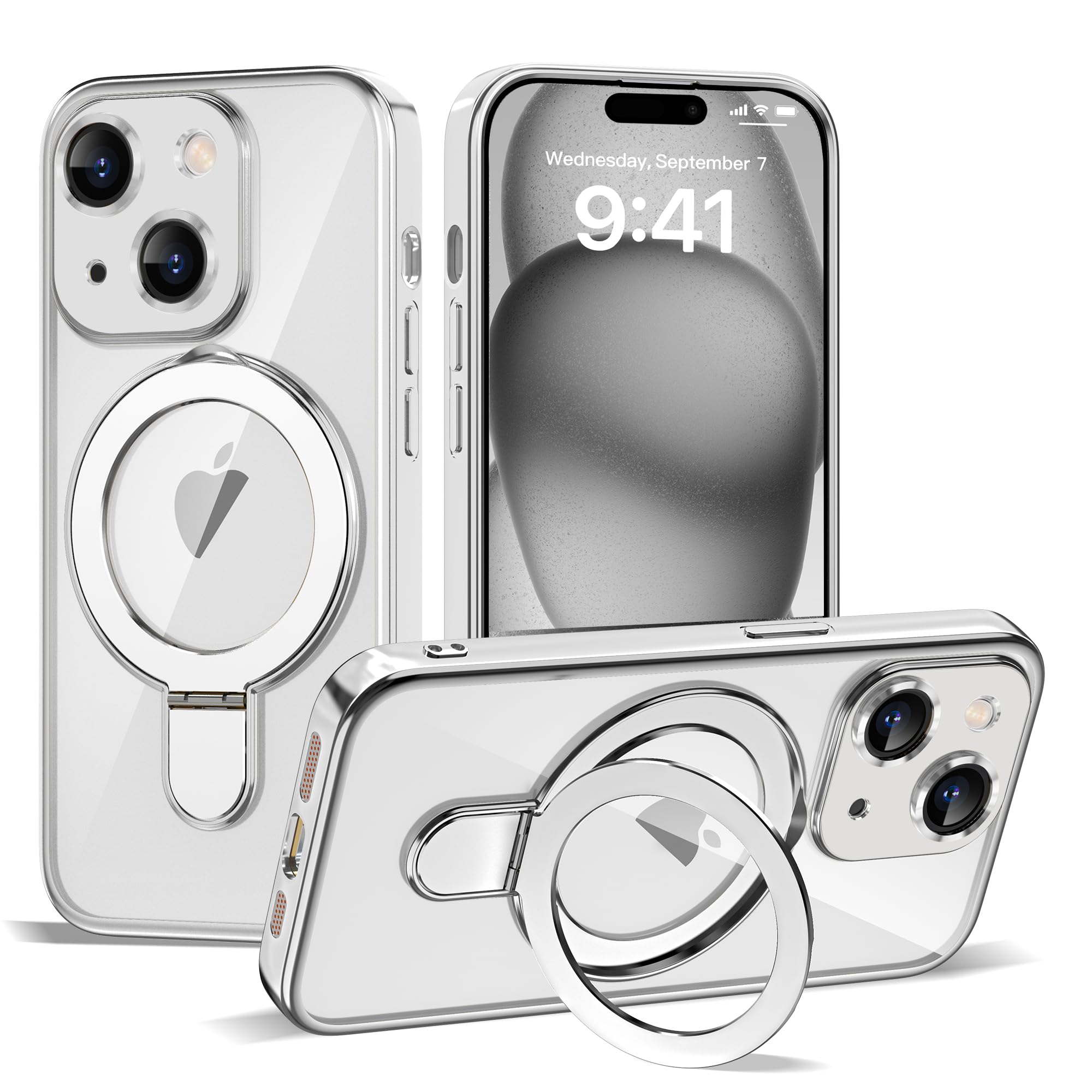 ETPESOK Compatible with iPhone 15 Plus Case with Invisible Magnetic Ring Stand [Compatible with Mag-Safe] [Full Camera Lens Prot