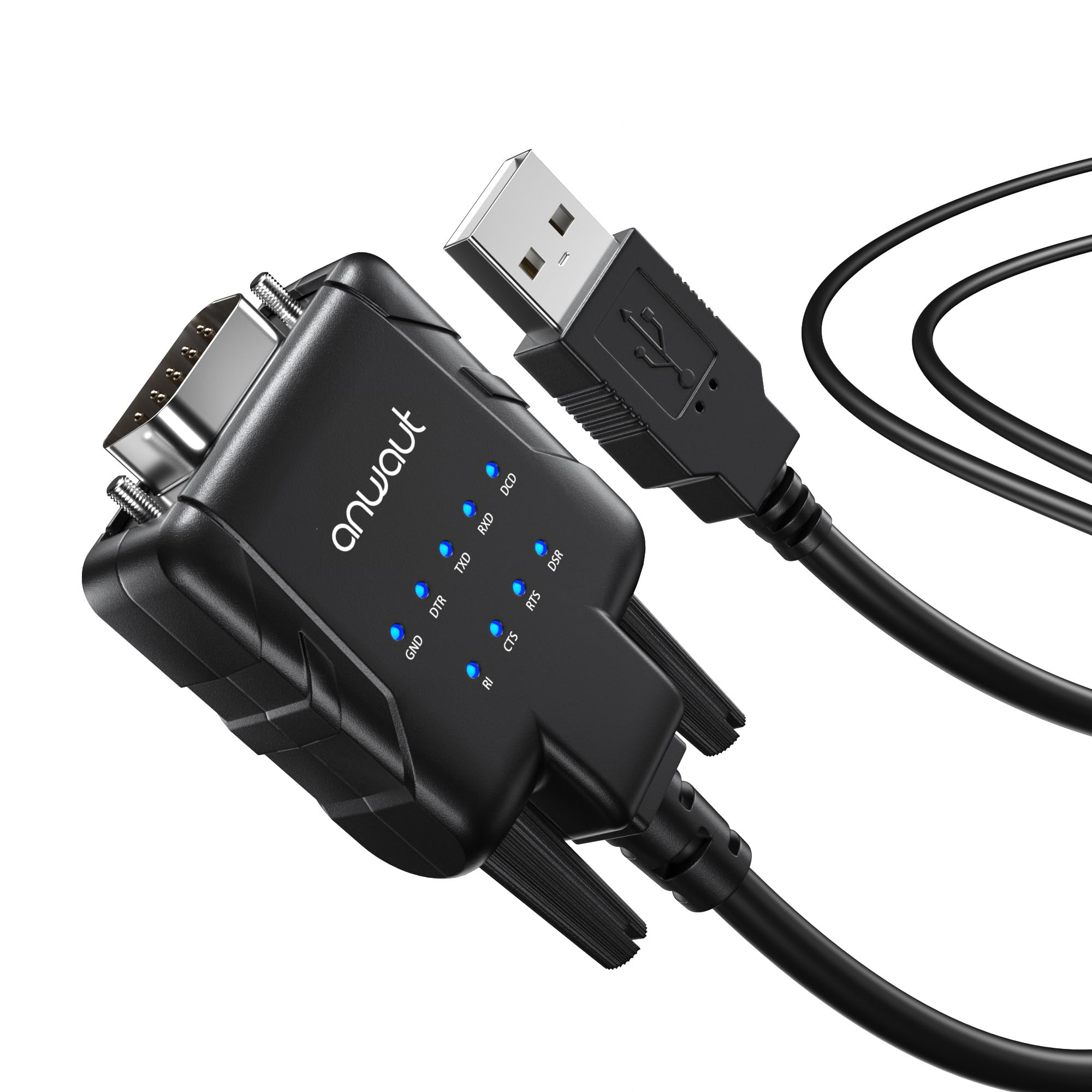 Anwaut 1 Port Industrial Usb To Serial/Rs232 (Db9) Converter Adapter W/ 9 X Leds (Compatible For Windows 11, Macos 14 Sonoma,Lin