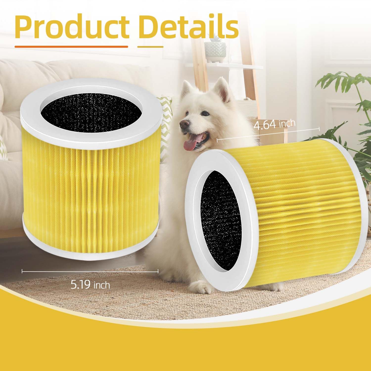 2 Pack Yellow A1 Replacement Filter Compatible With Vewior Air Pu Rifier Hqkj 80,Hqsc 50,Koios Hqkj 50 Air Purifier,Ameifu Ap01W