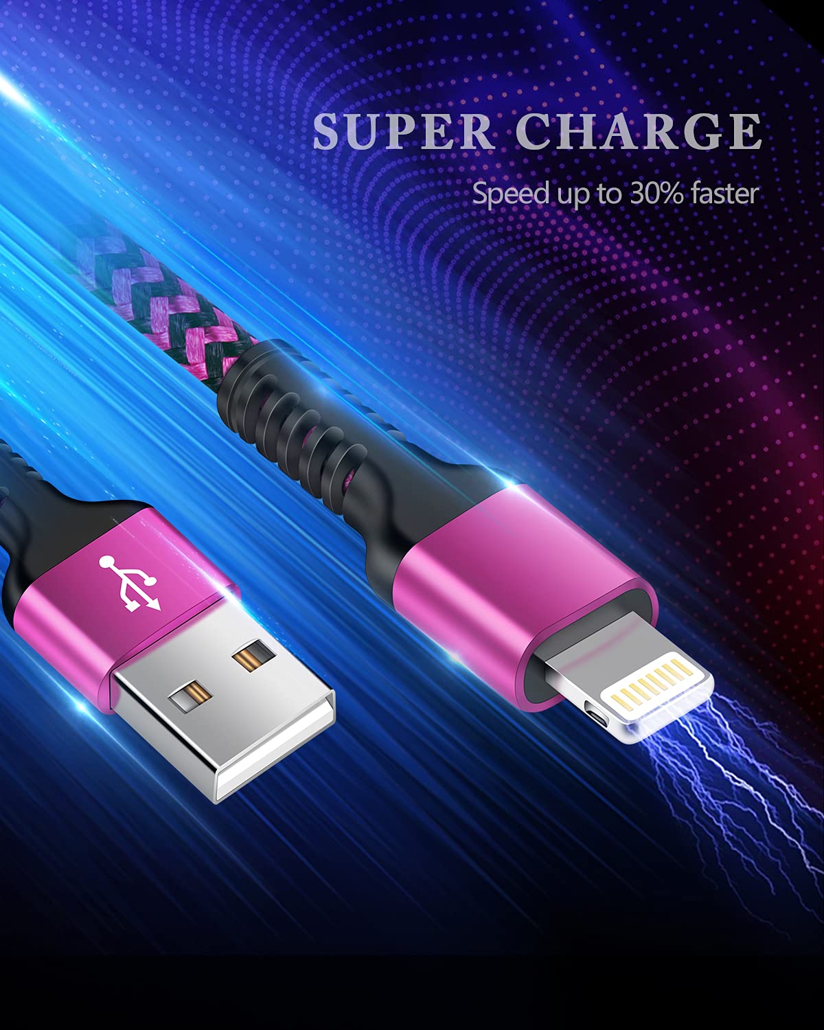 Rapid Charging Iphone Cable, Apple Mfi Certified Extension Charging Usb Wire, Long Braided Data Sync Transfer Power Line For Iph