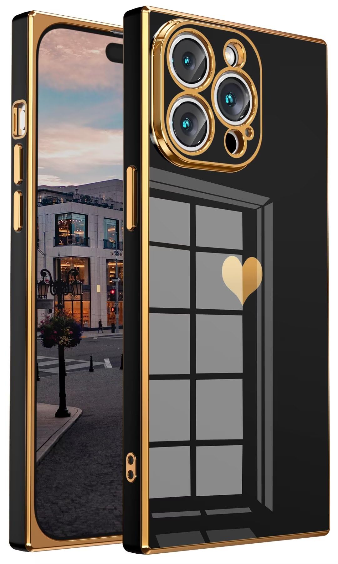 Tzomsze Case Compatible With Iphone 15 Pro Max,Camera Protection Cute Heart Pattern & Electroplate Reinforced Corners Edge Case