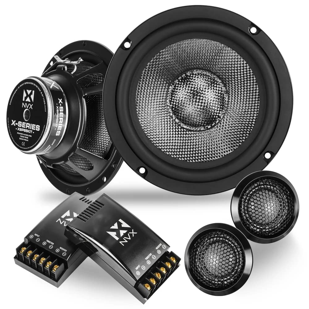 NVX XSP65KIT 6.5 Car Speakers, 600W Max, 200W RMS, 2-Way 6-1/2 inch Component System w/ 1 Silk Dome Tweeters & Passive X-Overs, 