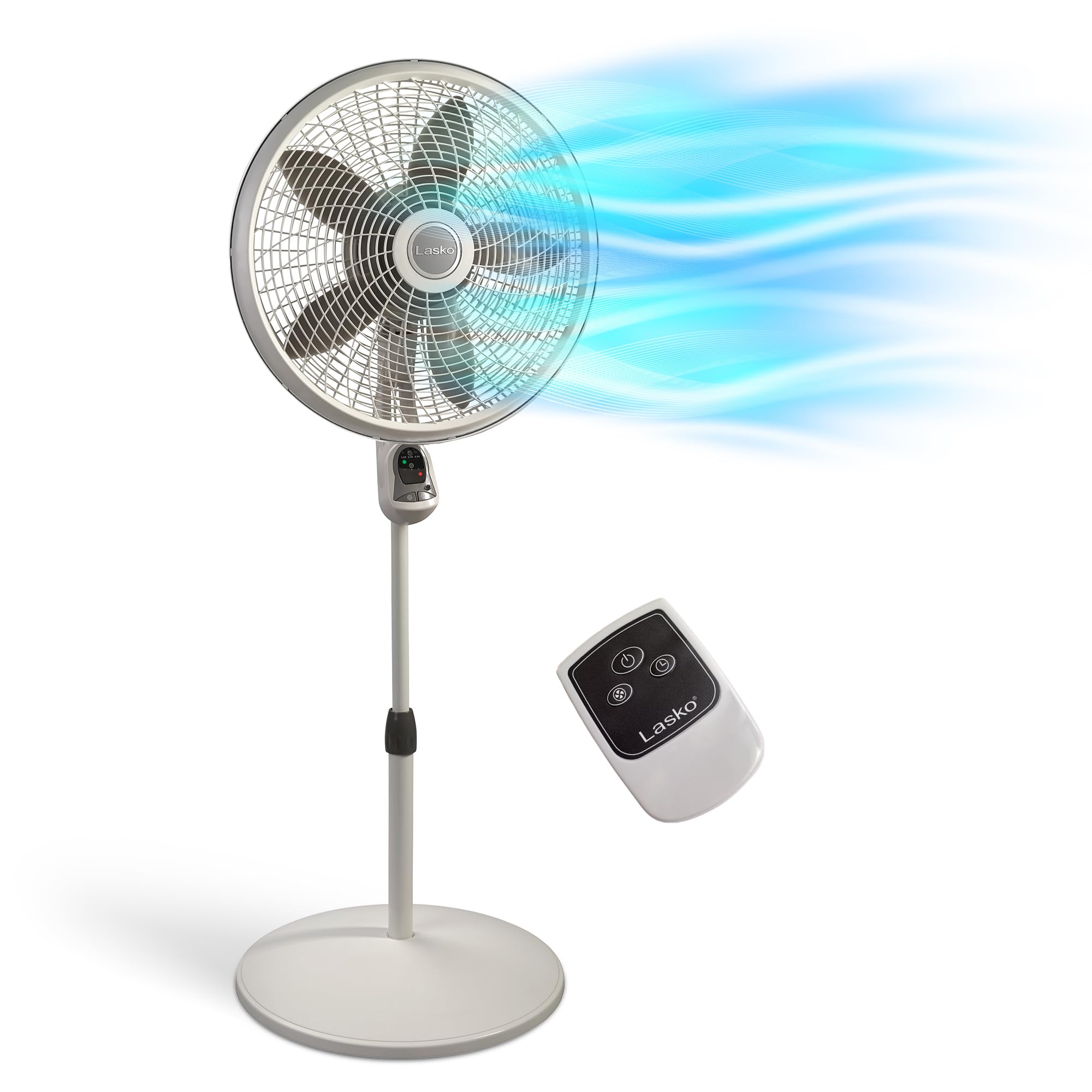Lasko Cyclone Pedestal Fan, Adjustable Height, Remote Control, Timer, 3 Speeds, For Bedroom, Kitchen, Office And Living Room, 18
